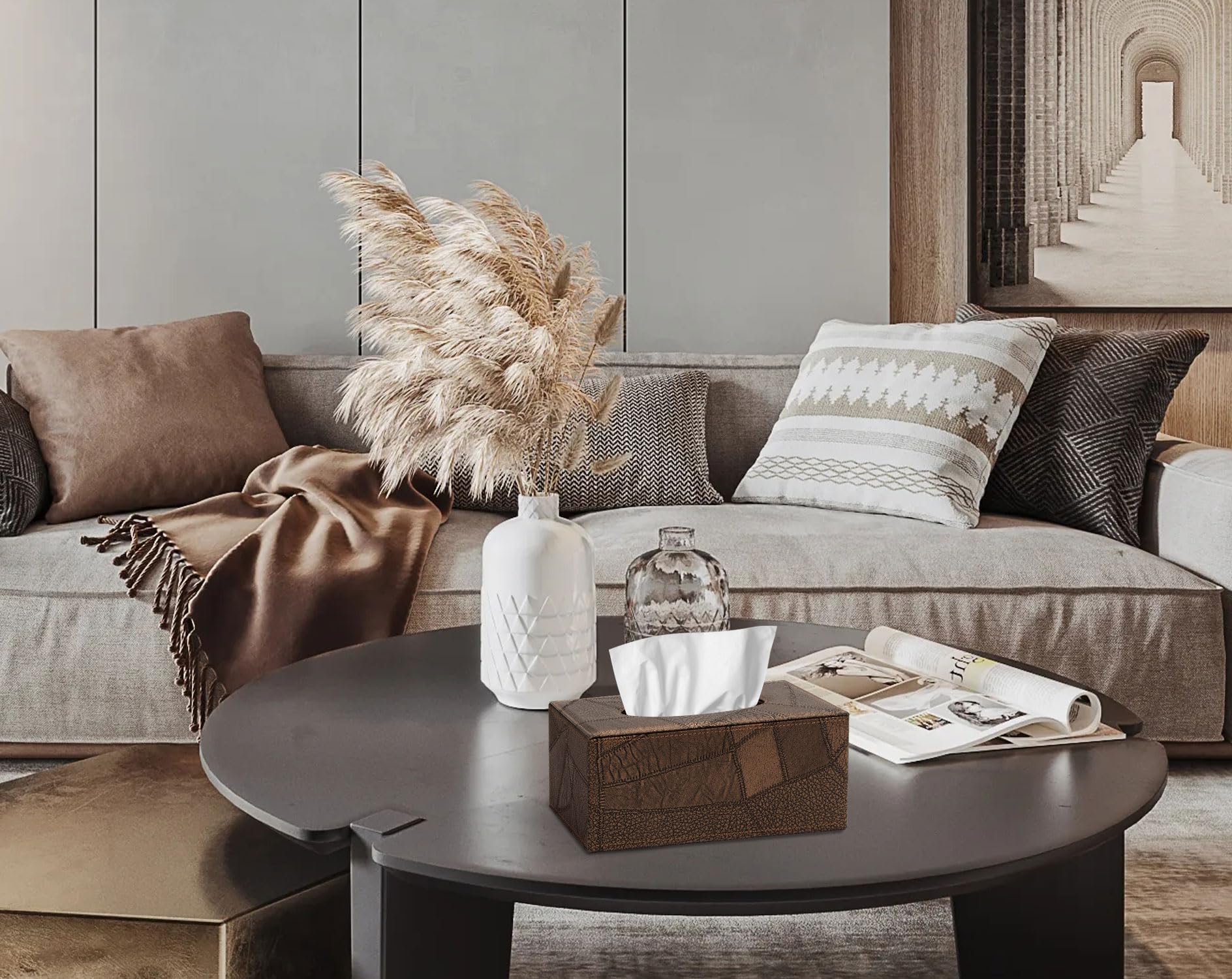 Colylan Tissue Box Cover Rectangular Tissue Box Holder For Bathroom (Retro Brown)