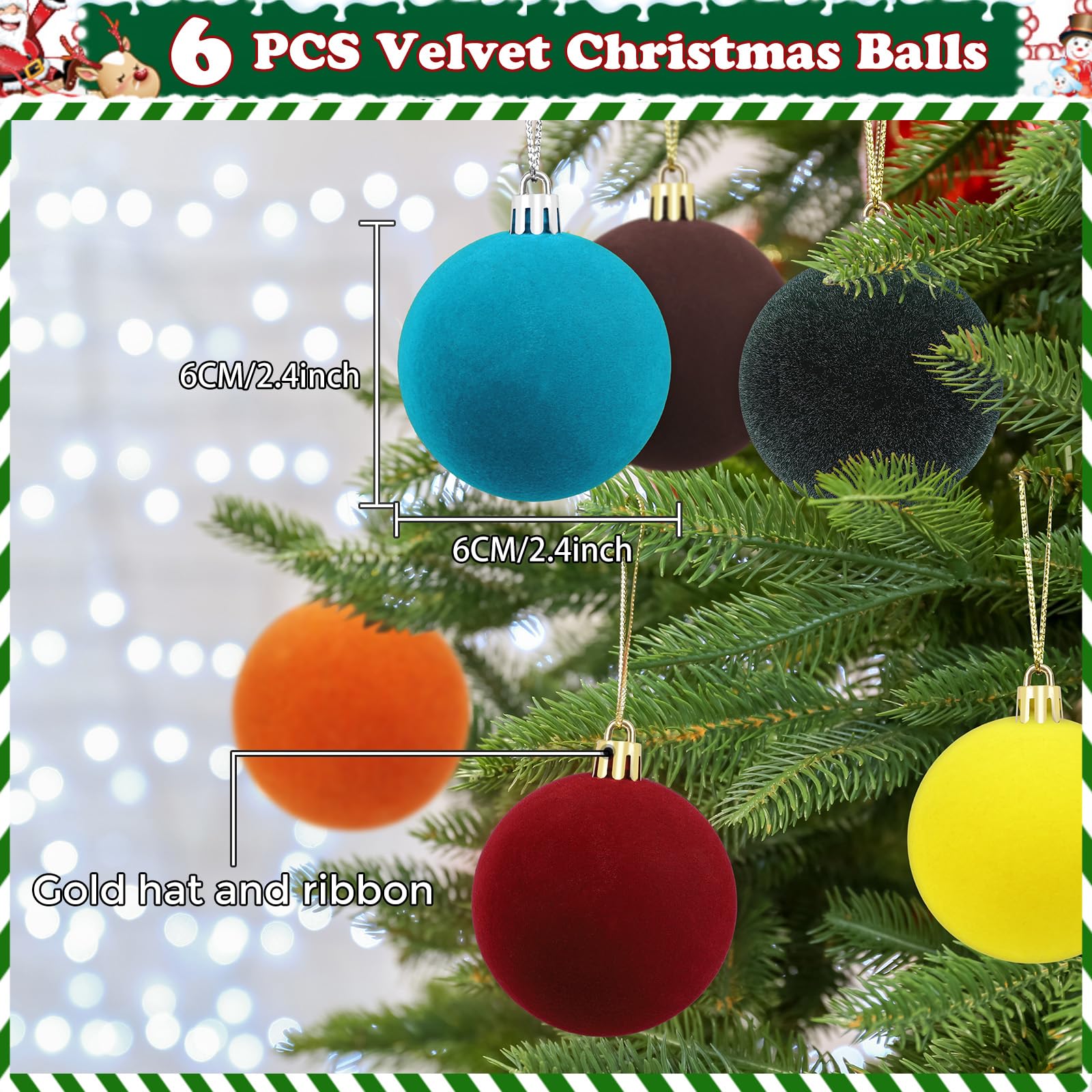 Rokkibom Velvet Cream Ball Ornaments 6 PCS 2.37-Inch Xmas Tree Decor for Christmas, Baby Shower, Party