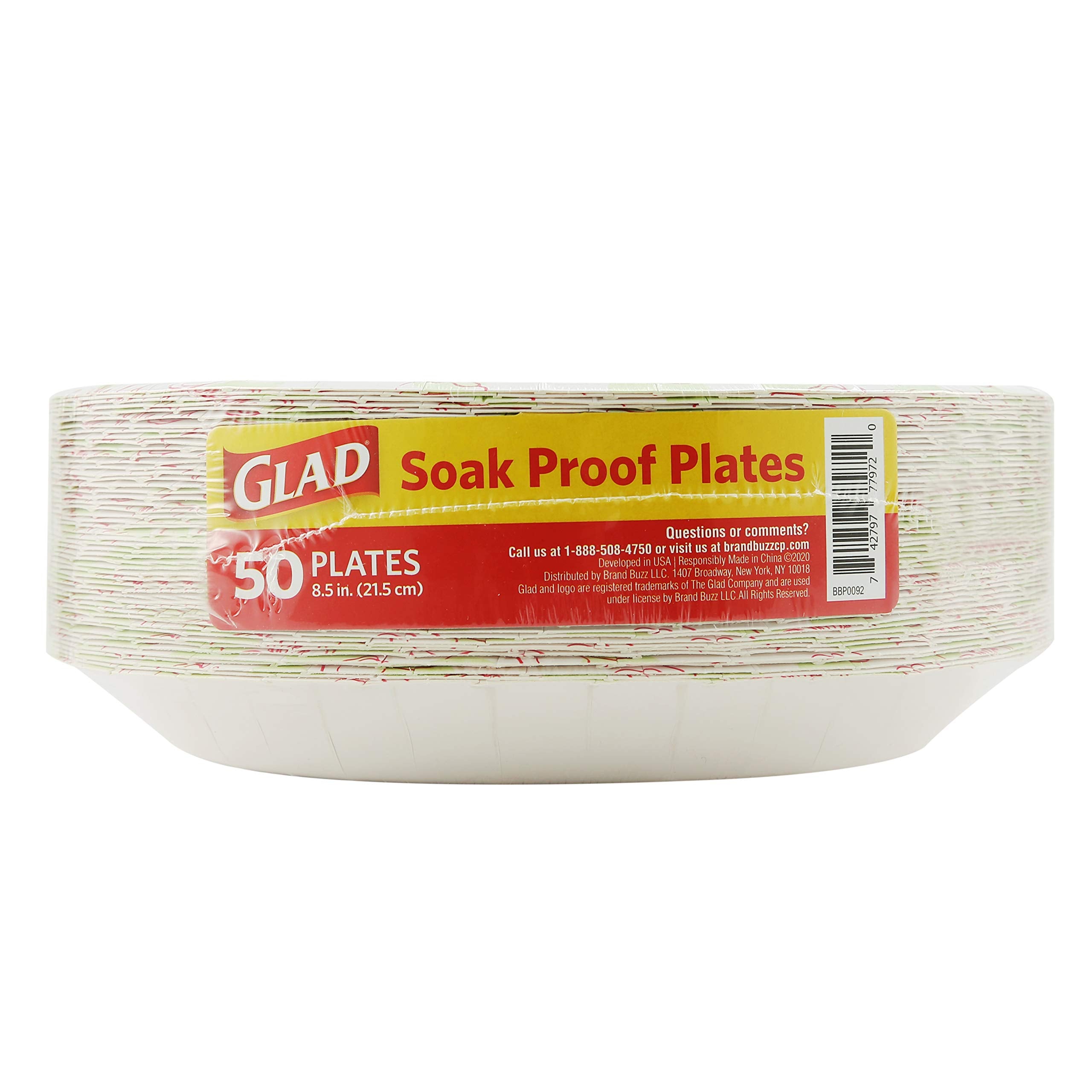 Glad Disposable Paper Plates For All Occasions | Round Soak Proof, Cut Proof, Microwaveable Heavy Duty Disposable Plates | 8.5