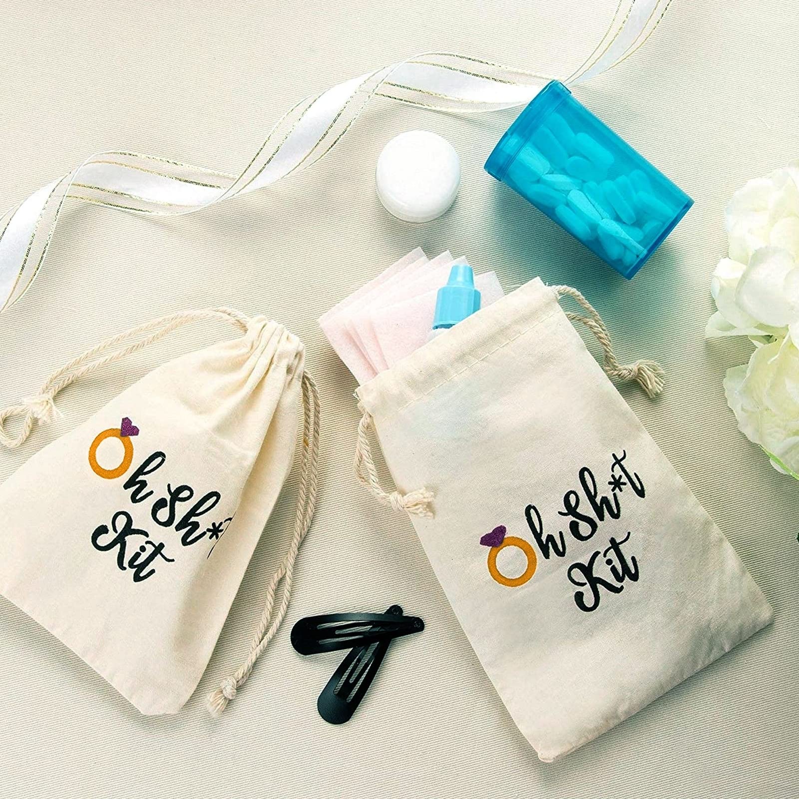 Blue Panda 20 Pack Drawstring Hangover Kit Bags For Bachelorette Party, Weddings, Bachelor, Bridal Shower, Party Favors (Cotton,