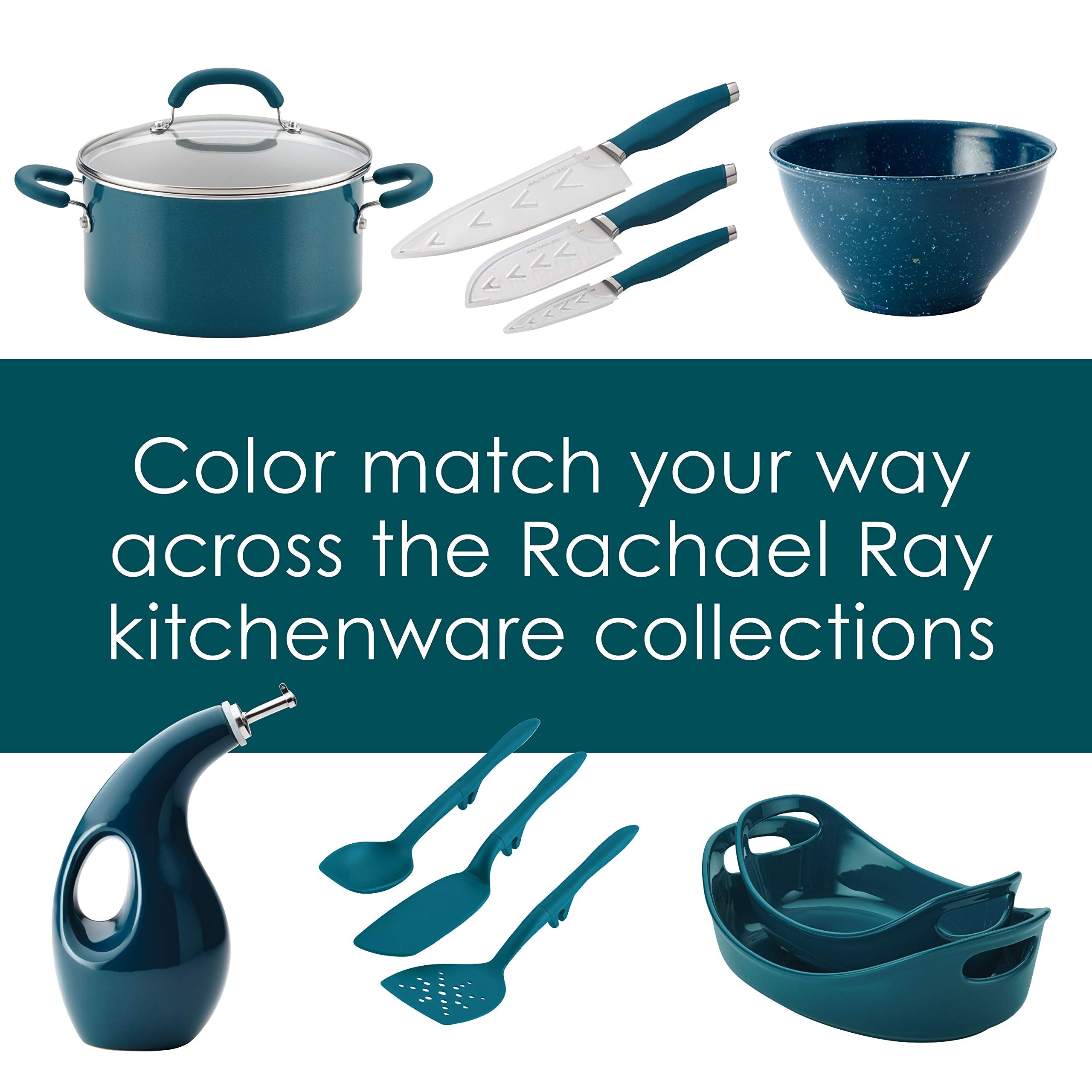 Rachael Ray Tools and Gadgets Spoon  Slotted and Solid Turners Set/ Cooking Utensils - 3 Piece  Teal Blue