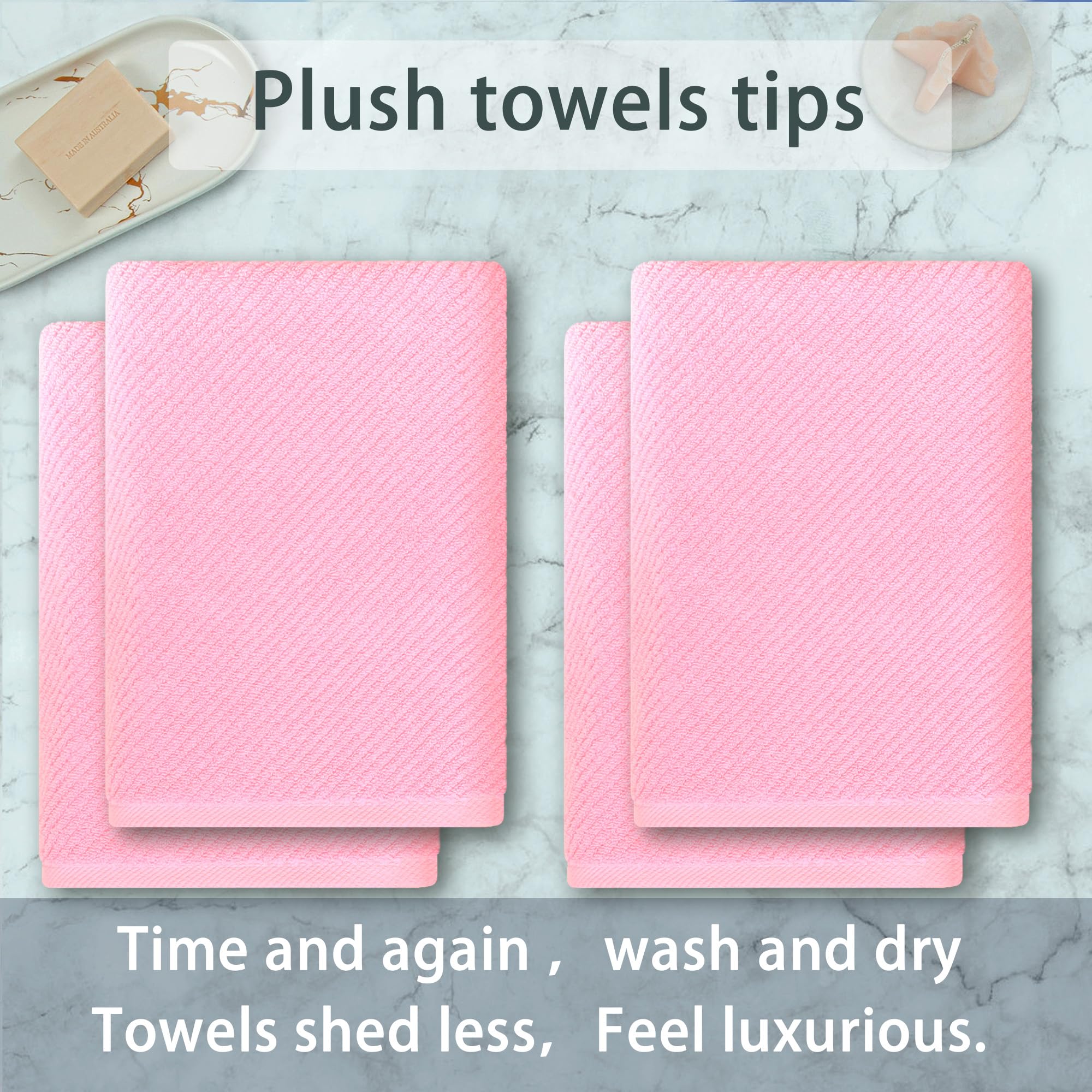 Voova & Movas Pink Bath Towels Set Of 4, Large 30'' X 56'' - 100% Cotton | Quick Dry | Light Weight | Thick | Soft | Absorbent,