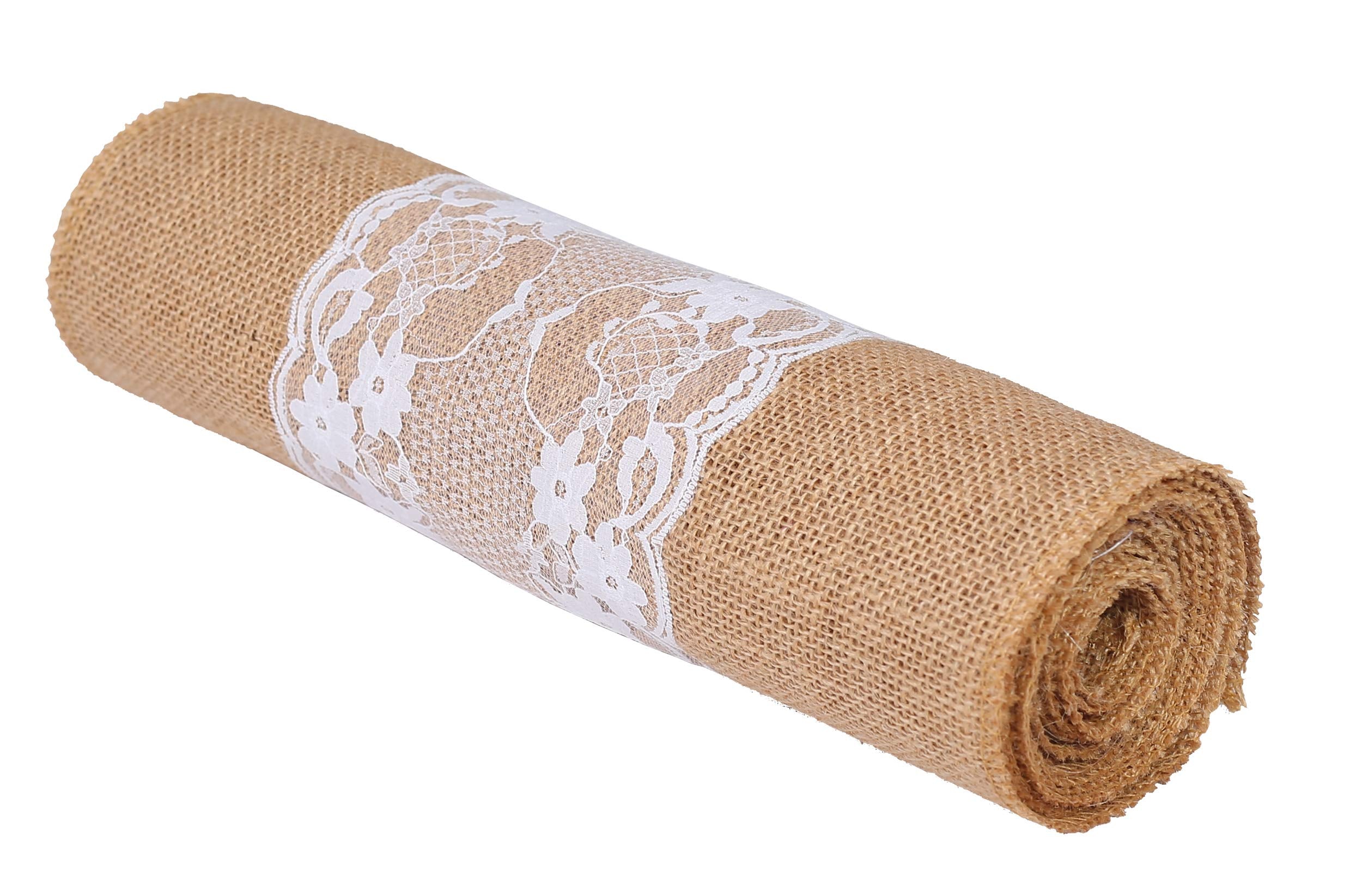 Mds Pack Of 5 Wedding 12 X 108 Inch Vintage Lace Burlap Table Runner, Rustic Farmhouse Jute Country Vintage Jute Burlap Roll For