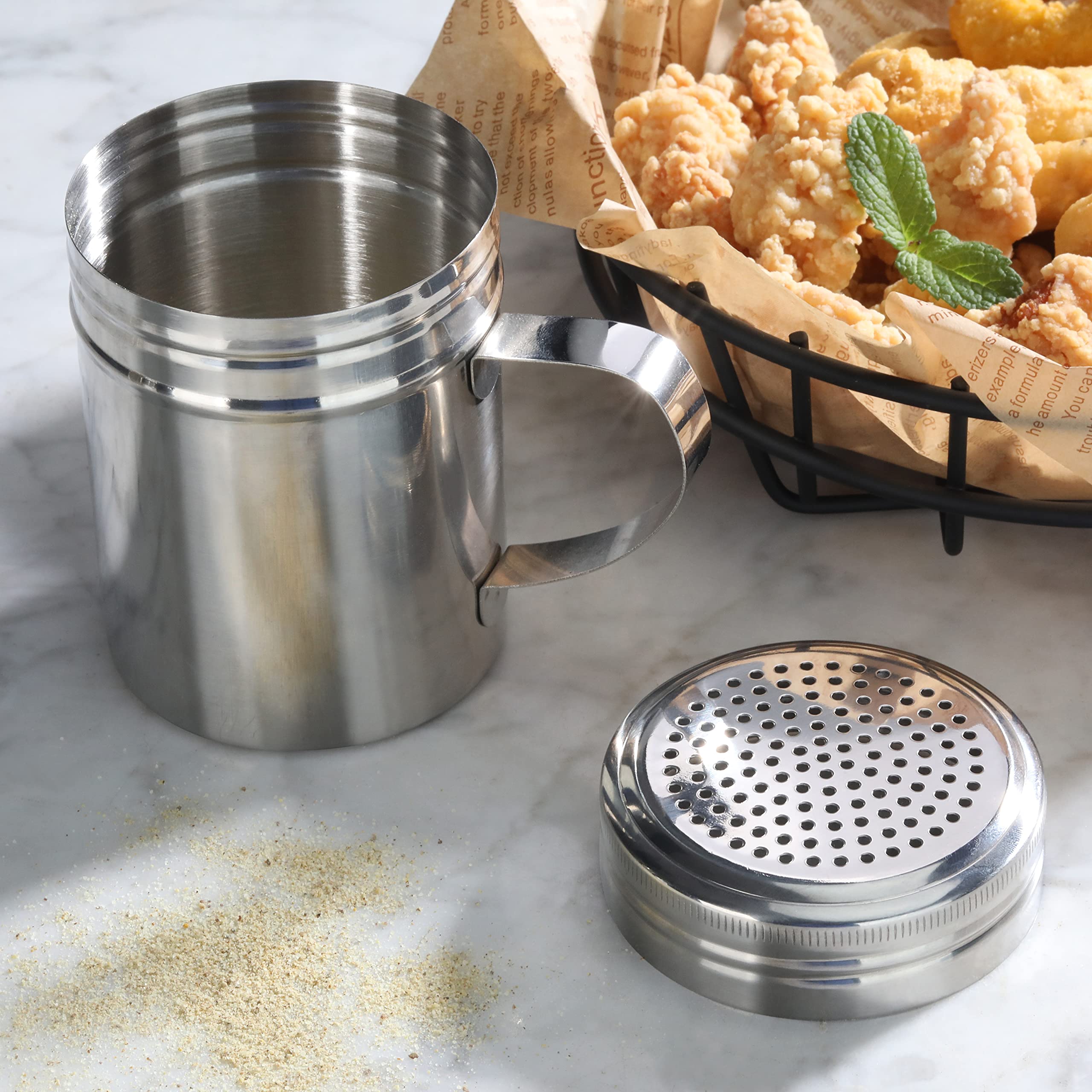 New Star Foodservice 28485 Stainless Steel Dredge Shaker With Handle, 10-Ounce, Set Of 2