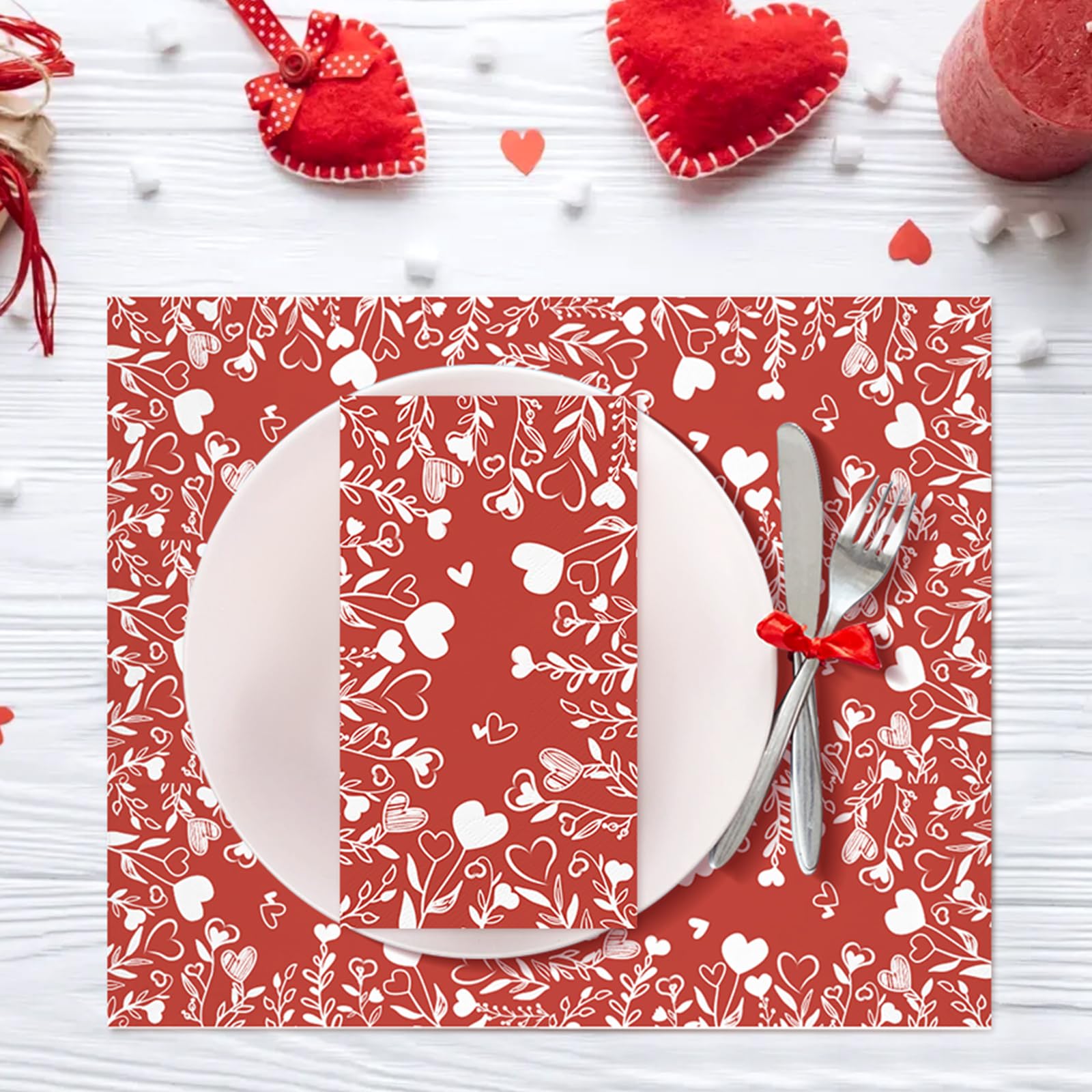 100Pcs Red Heart Love Leaves Valentines Day Napkins Disposable Hand Towels For Bathroom 3 Ply Love Heart Paper Napkins Decorativ
