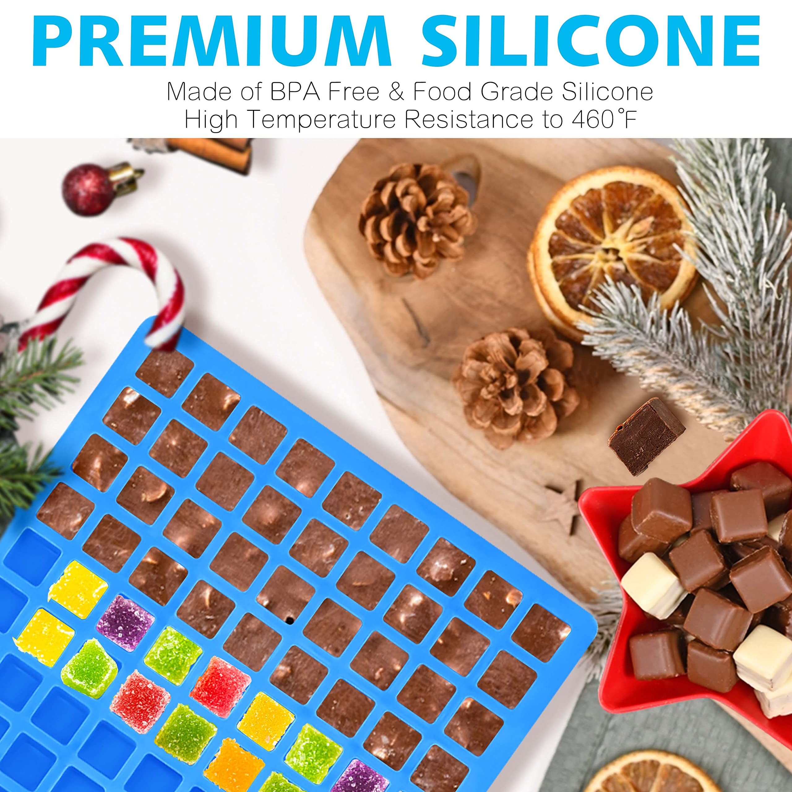 Anaeat 126-Cavity Square Silicone Candy Mold, 2 Pack Non-Stick Mini Silicone Chocolate Mold For Homemade Caramels, Jelly, Gummy,