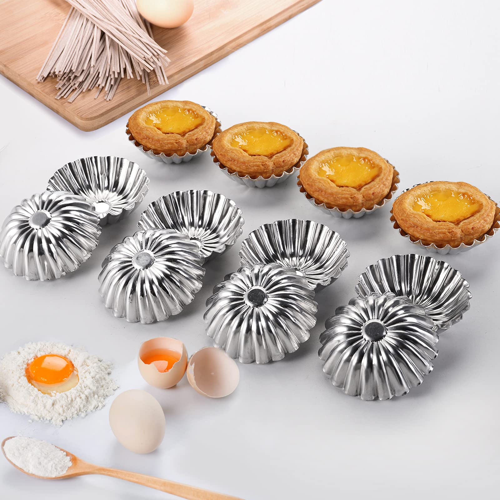 Dicunoy 100 Pcs Egg Tart Molds For Baking, 3'' Mini Tart Pie Pan, Aluminum Brioche Mold, Resuable Ensaymada Molder Filipino, Bri