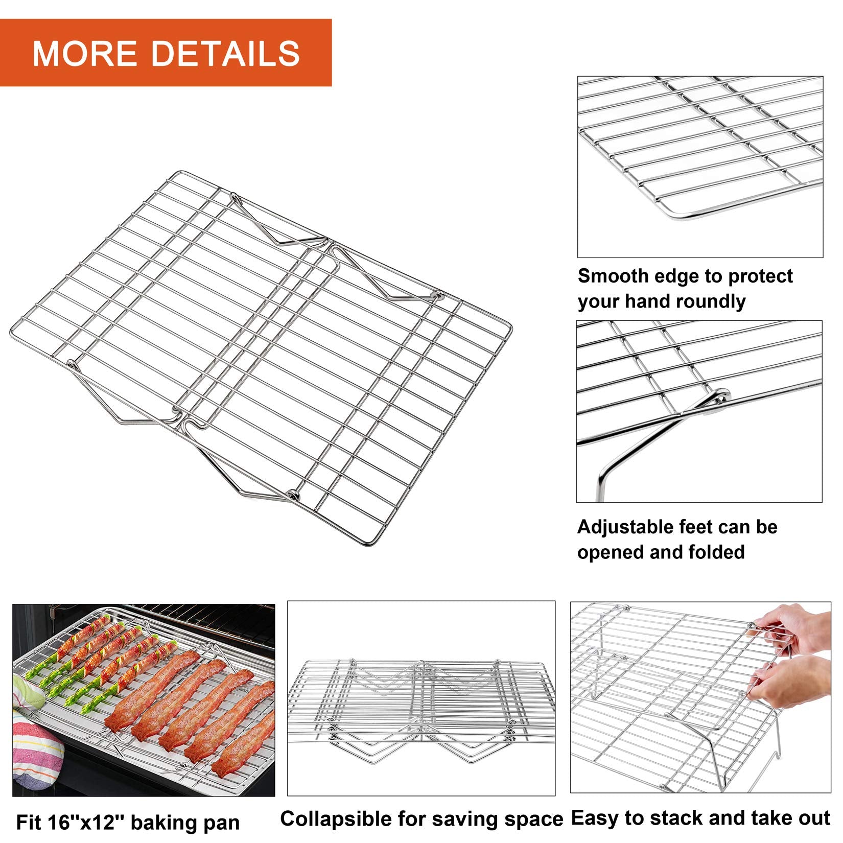 P&P Chef Cooling Rack, 5-Tier Stainless Steel Stackable Baking Cooking Racks For Cooling Roasting Grilling, Collapsible & Heavy