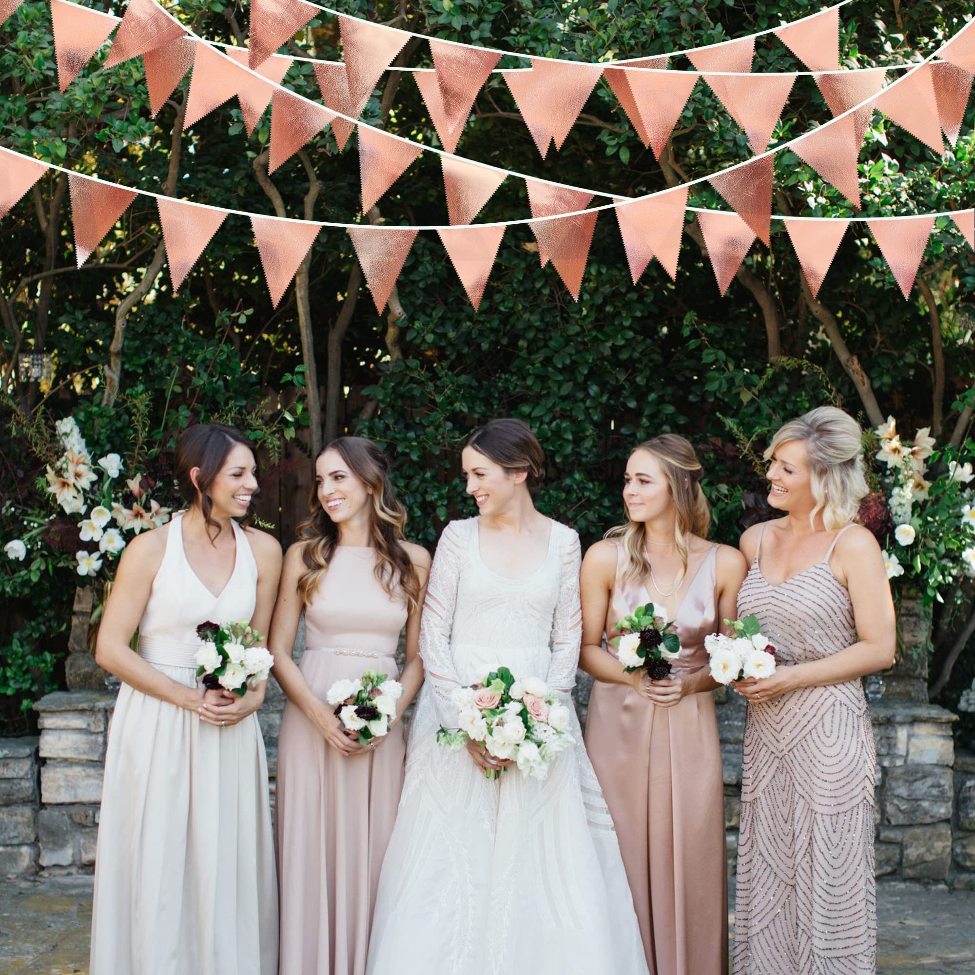 Rose Gold Party Decorations Metallic Fabric Triangle Pennant Banner Blush Pink Flag Bunting Garland For Wedding Birthday Anniver