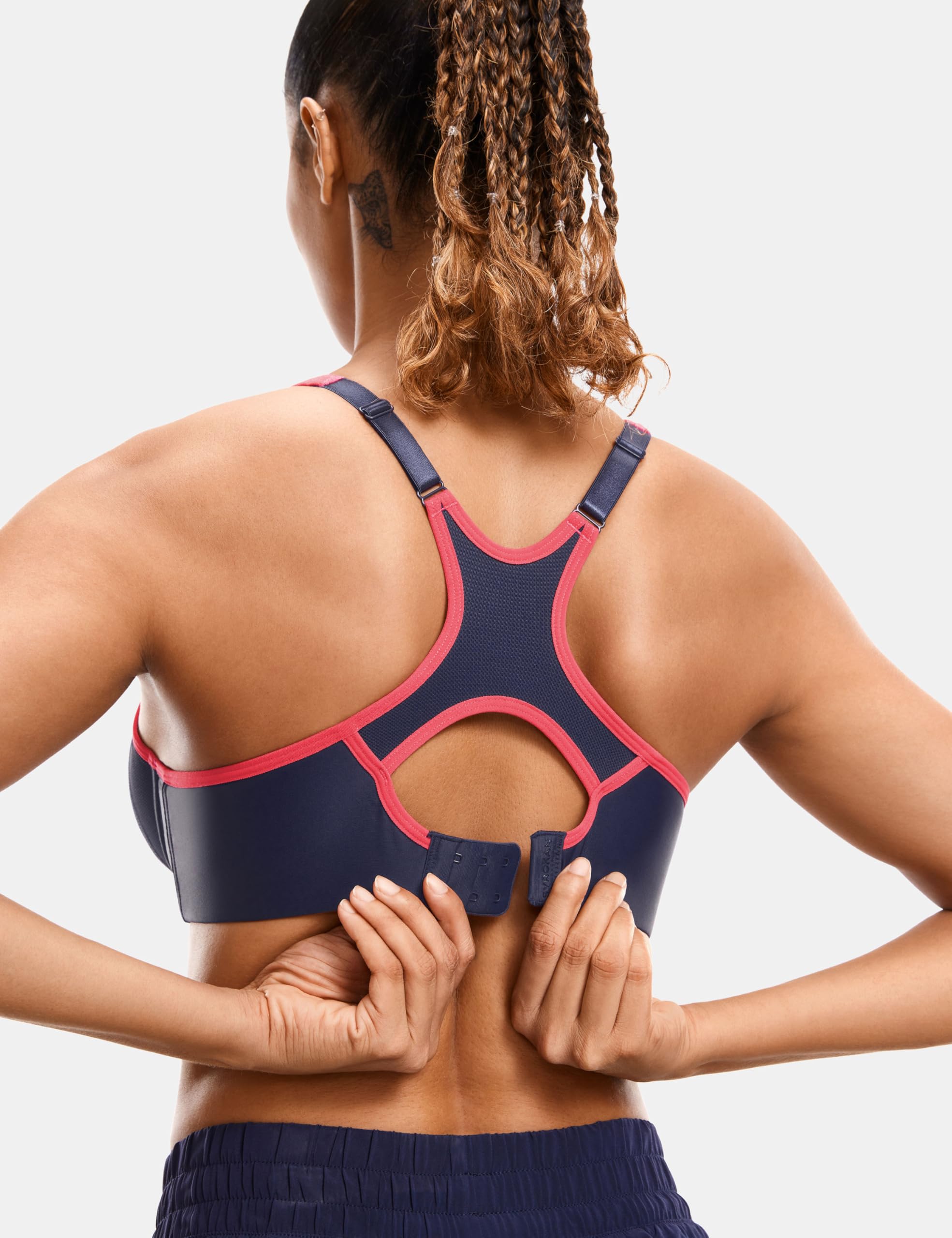 Syrokan Womens Full Support High Impact Racerback Lightly Lined Underwire Sports Bra True Navy 36E