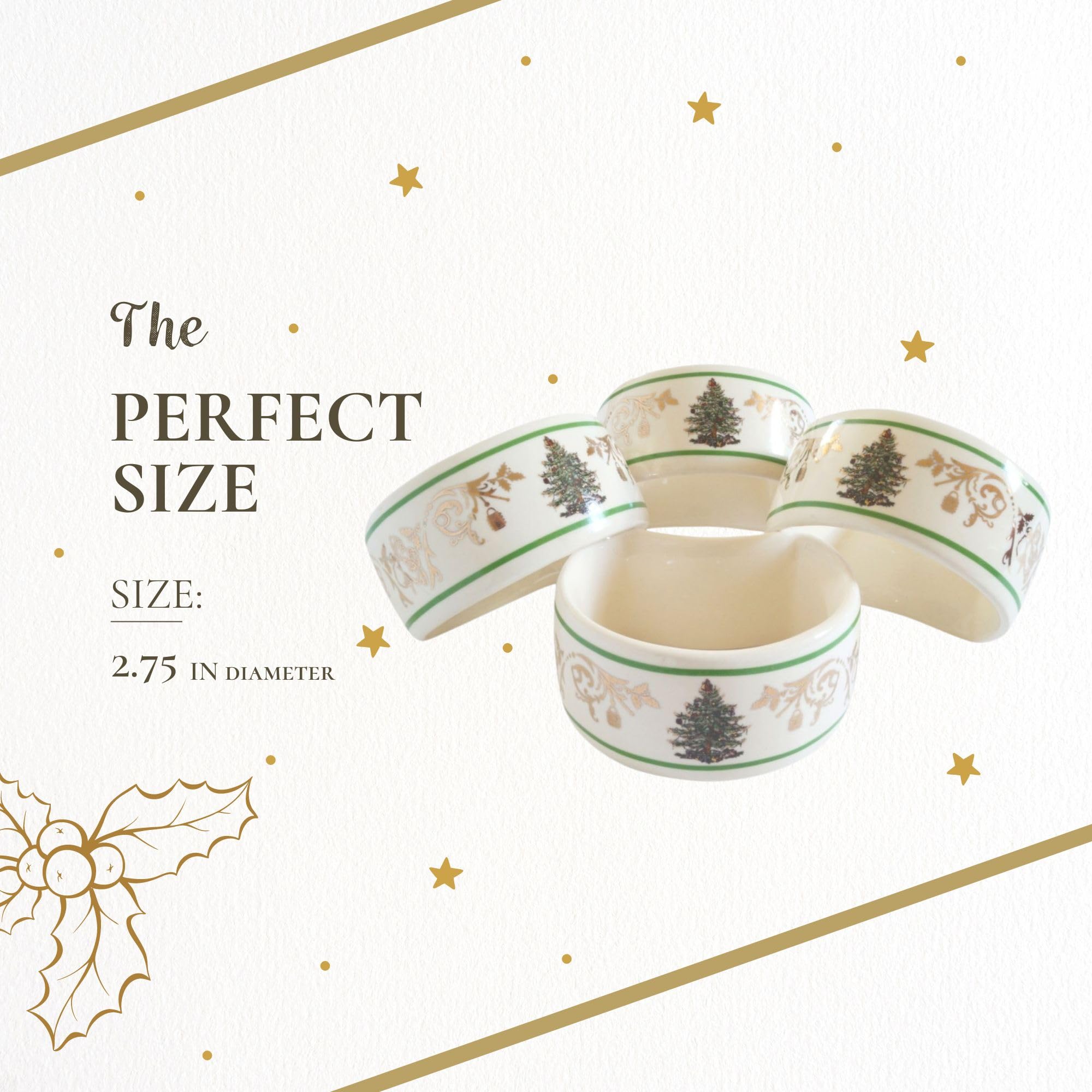 Spode Christmas Tree Gold Napkin Ring  Set of 4 Christmas Napkin Rings  made of Fine Porcelain  2.75 Inch Perfect for Christmas D?cor or Holiday Gift