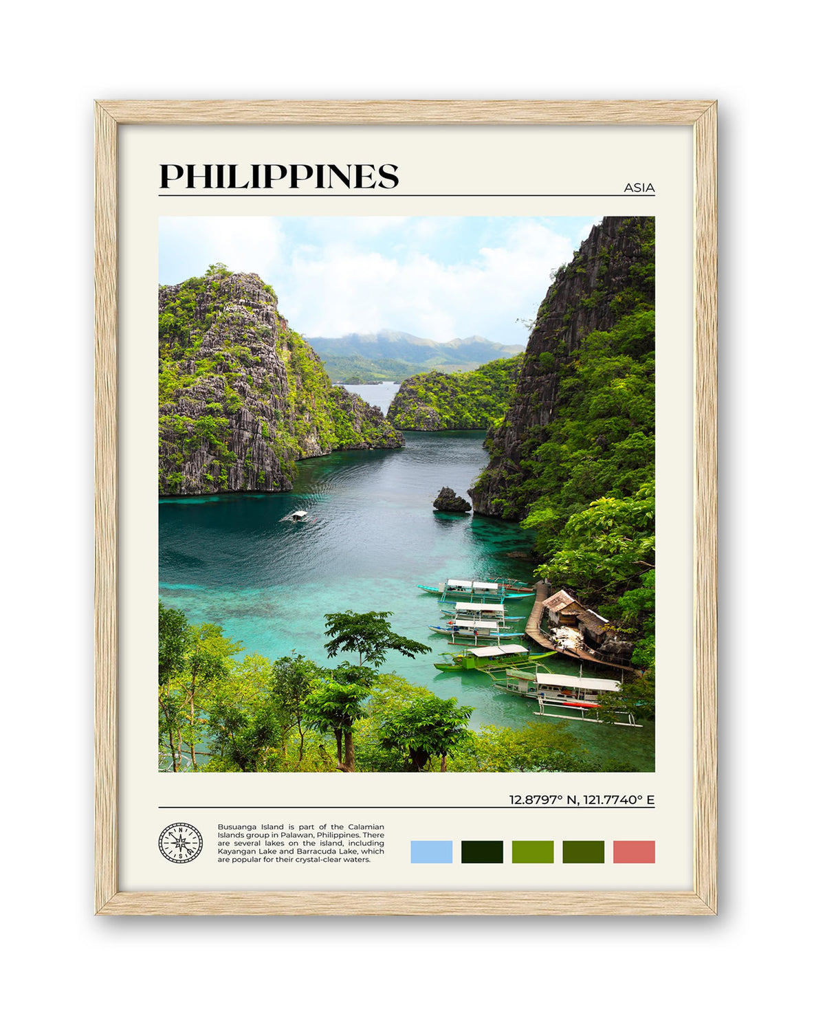 Hesendot Natural Oak Wood Framed Philippines Natural Scenery Wall Art,12X16In Busuanga Island Landscape Canvas Print,Urban Landm