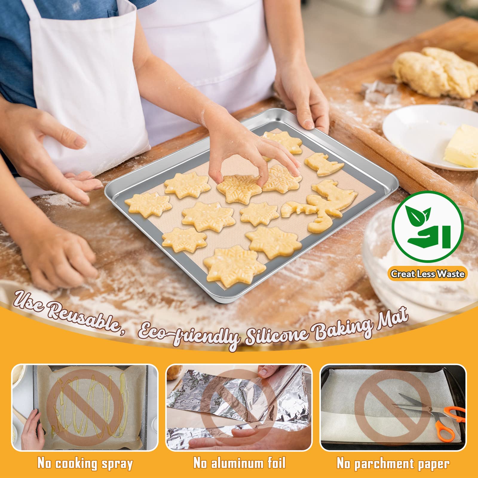Toaster Oven Baking Sheet Set, E-Far 10.5   X8.3    Small Stainless Steel Cookie Sheet Pan With Wire Rack & Silicone Mat For Coo