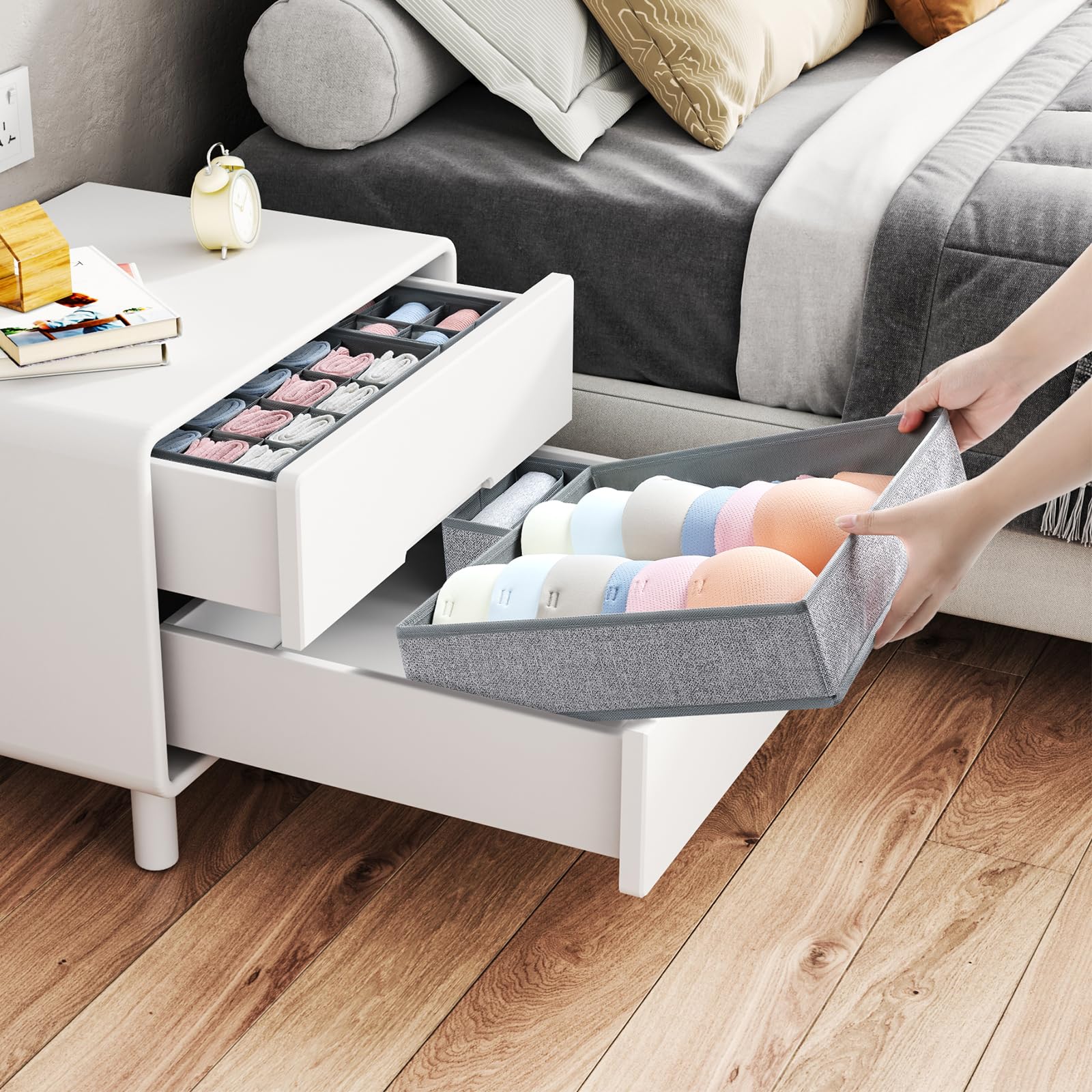 Easortm Sock Drawer Organizer Divider, Underwear Dresser Organizer, Large Bra Organizer for Drawer, Foldable Clothing Drawer Org