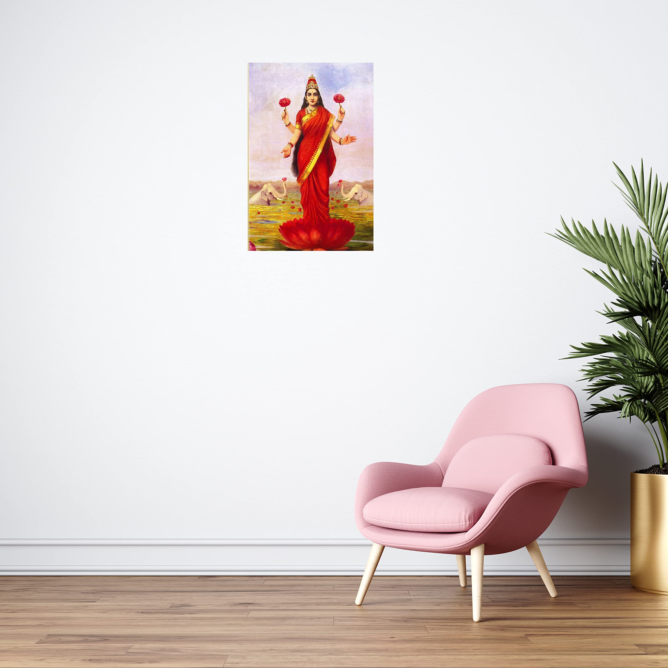 SCPmarts Canvas Print Goddess Lakshmi Oleograph Print Raja Ravi Varma Indian Painting 24 x 16 Inches.