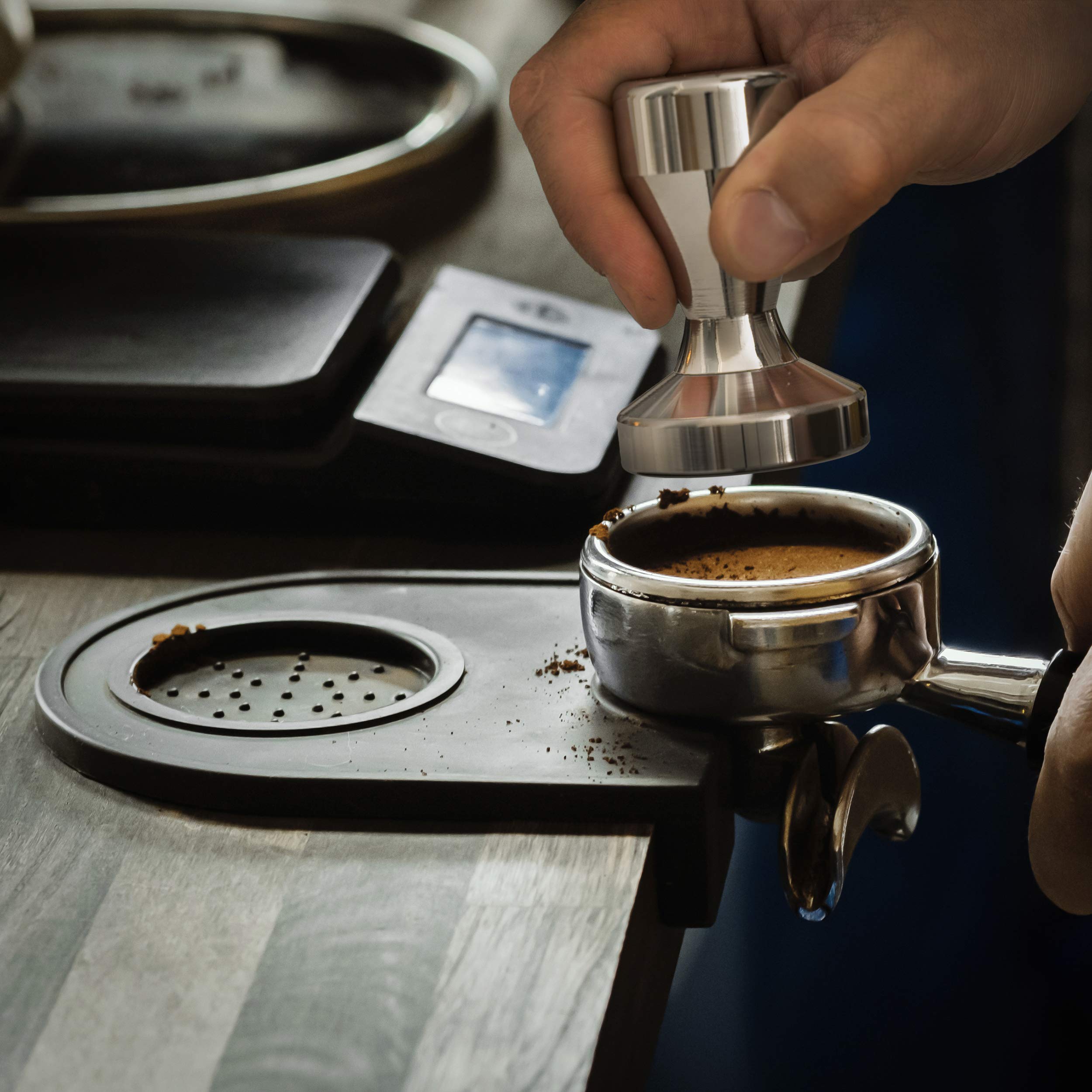 Eviqe Espresso Tamper 51Mm Coffee | Accessories Distributor Stainless Steel Flat Base With Free Mat Holder Stand For Maker, Silv