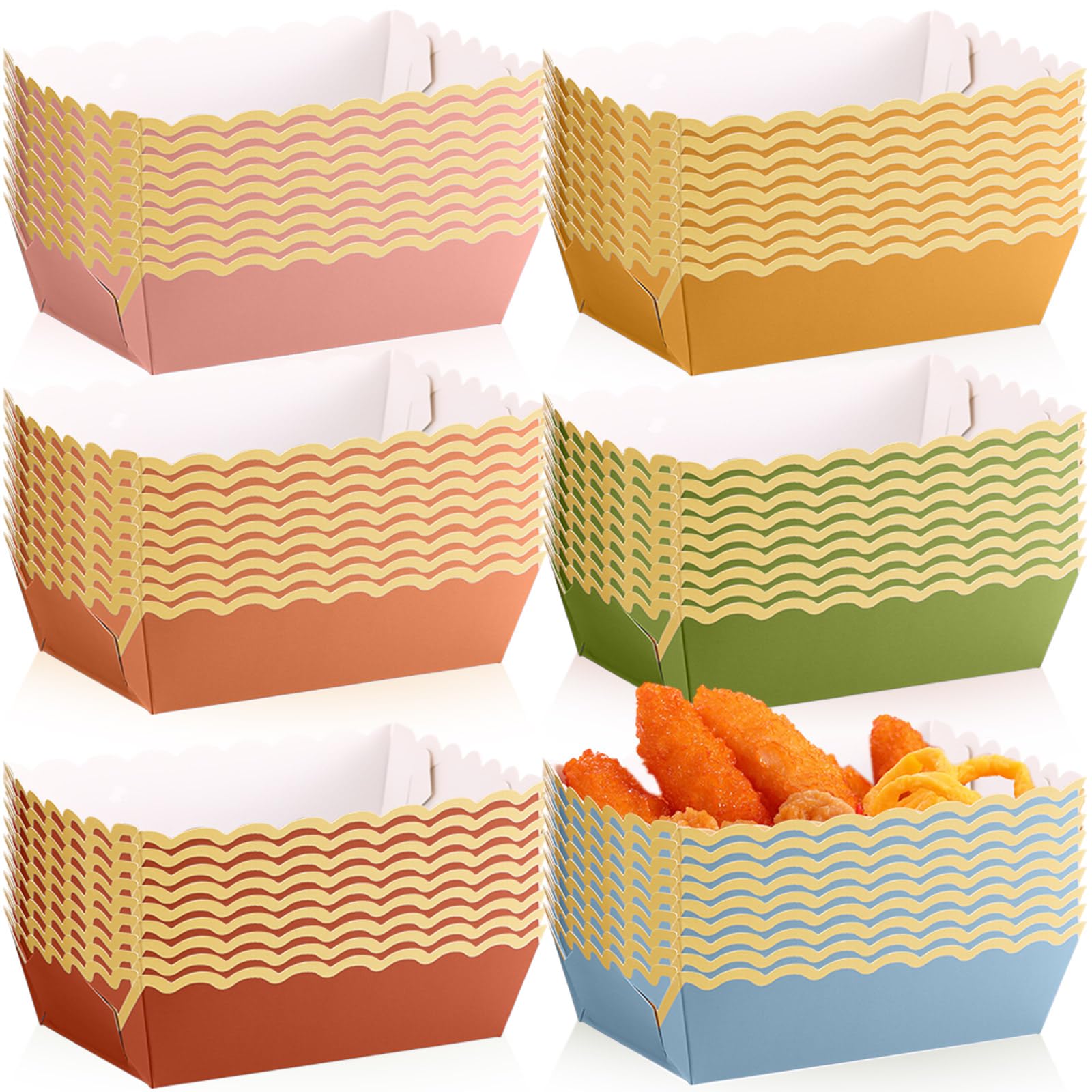 Blushtier 60pcs Bright Fall Wildflower Paper Food Boat Trays Scalloped Party Supplies Kraft Disposable Nacho Serving Trays Plate