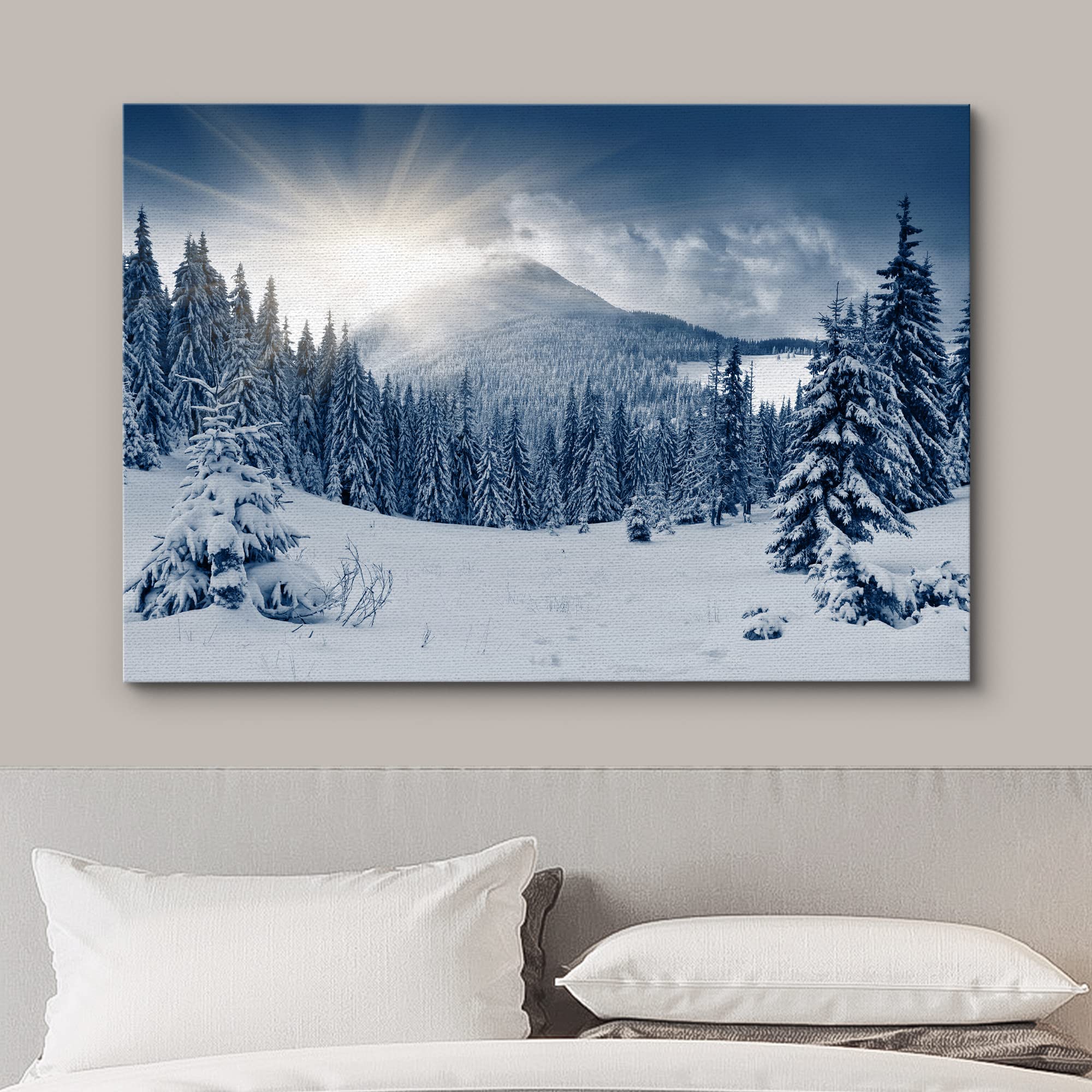 wall26 Canvas Print Wall Art Woodland Nursery Decor Sunlight Over Winter Mountain Forest Landscape Nature Wilderness Photography Rustic Scenic Ultra for Living Room  Bedroom  Office - 24''x36''