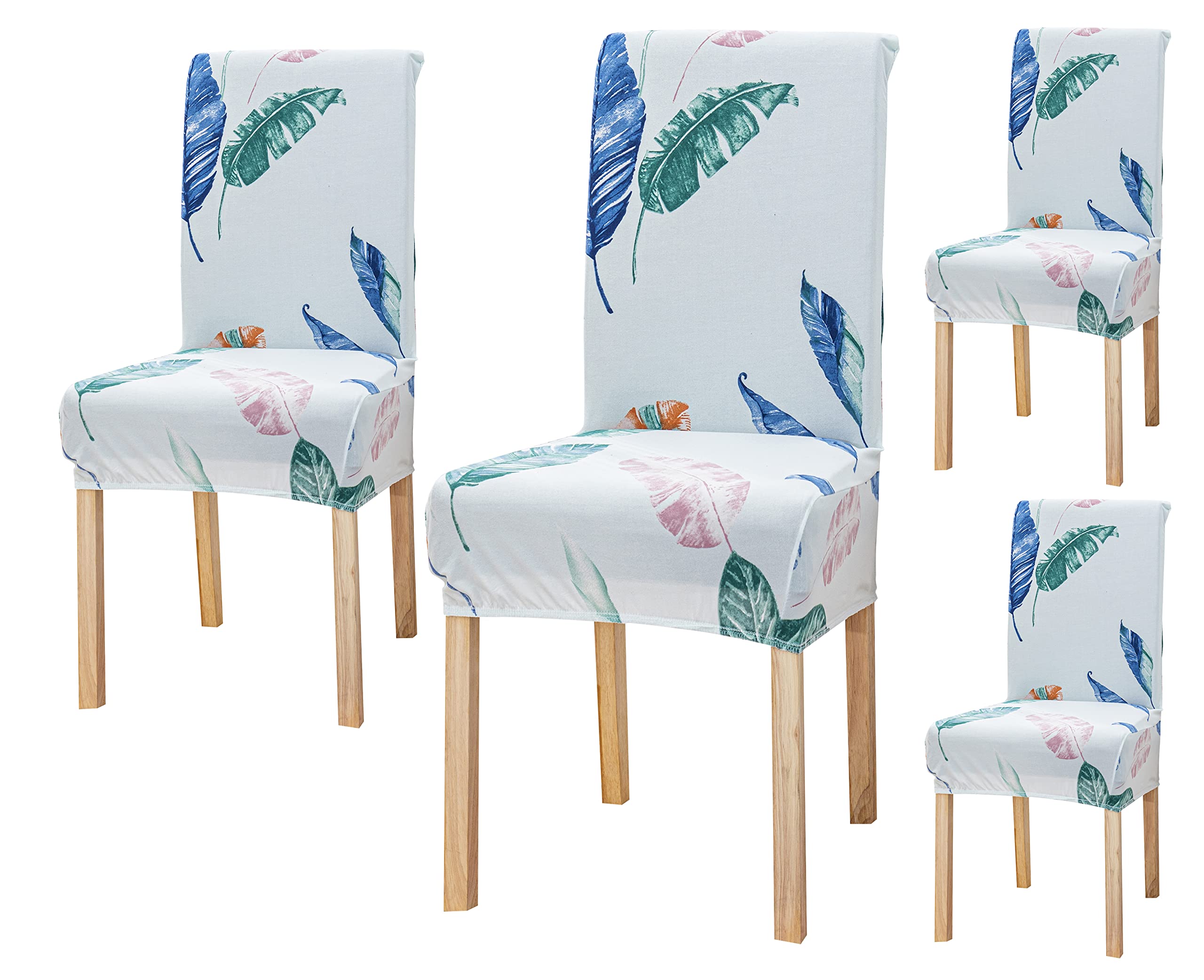 House Of Quirk Elastic Chair Cover Stretch Removable Washable Short Dining Chair Cover Protector Seat Slipcover (Pack 4, Light B