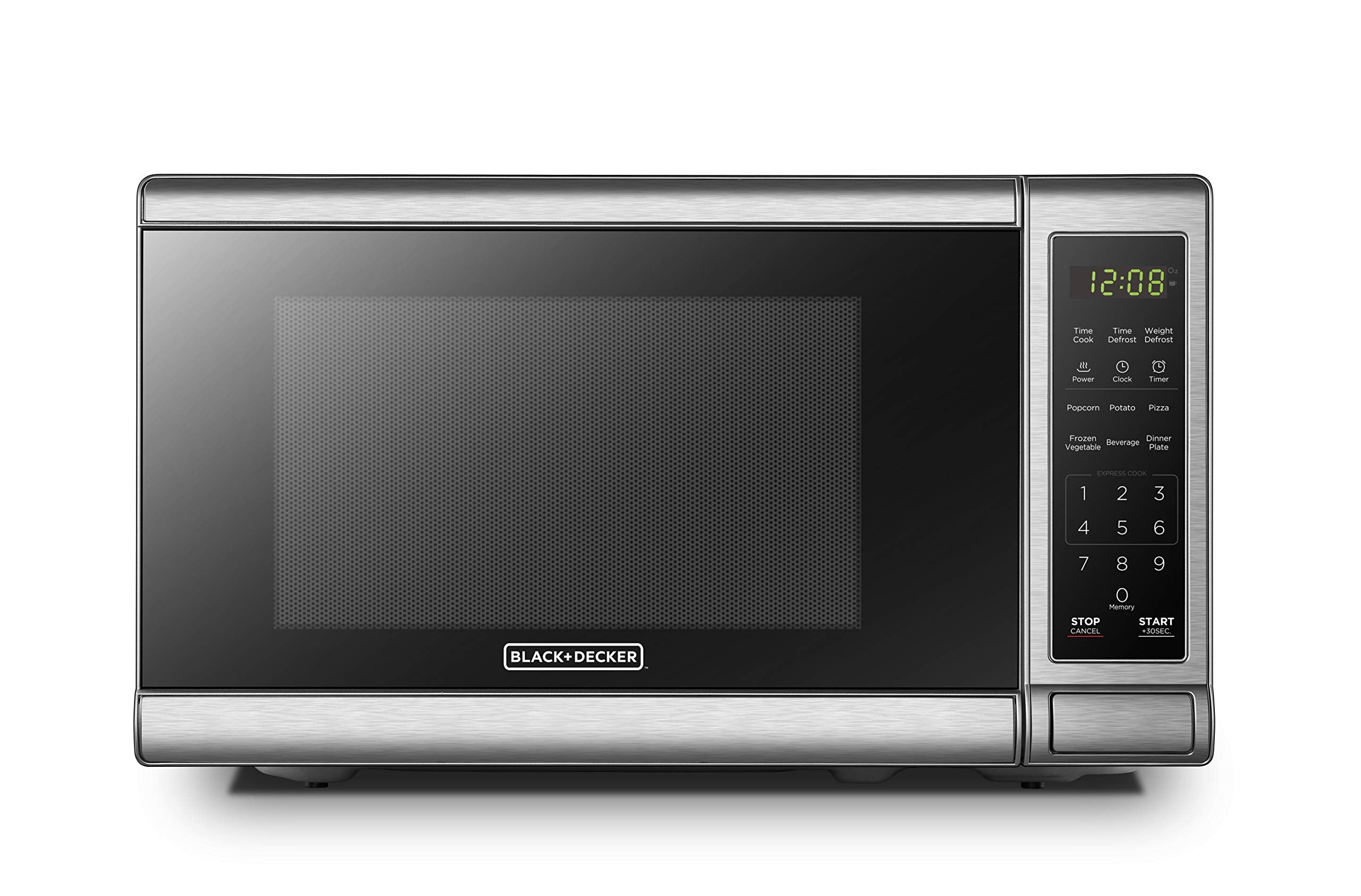 BLACK+DECKER EM720CB7 Digital Microwave Oven with Turntable Push-Button Door, Child Safety Lock, 700W, Stainless Steel, 0.7 Cu.f