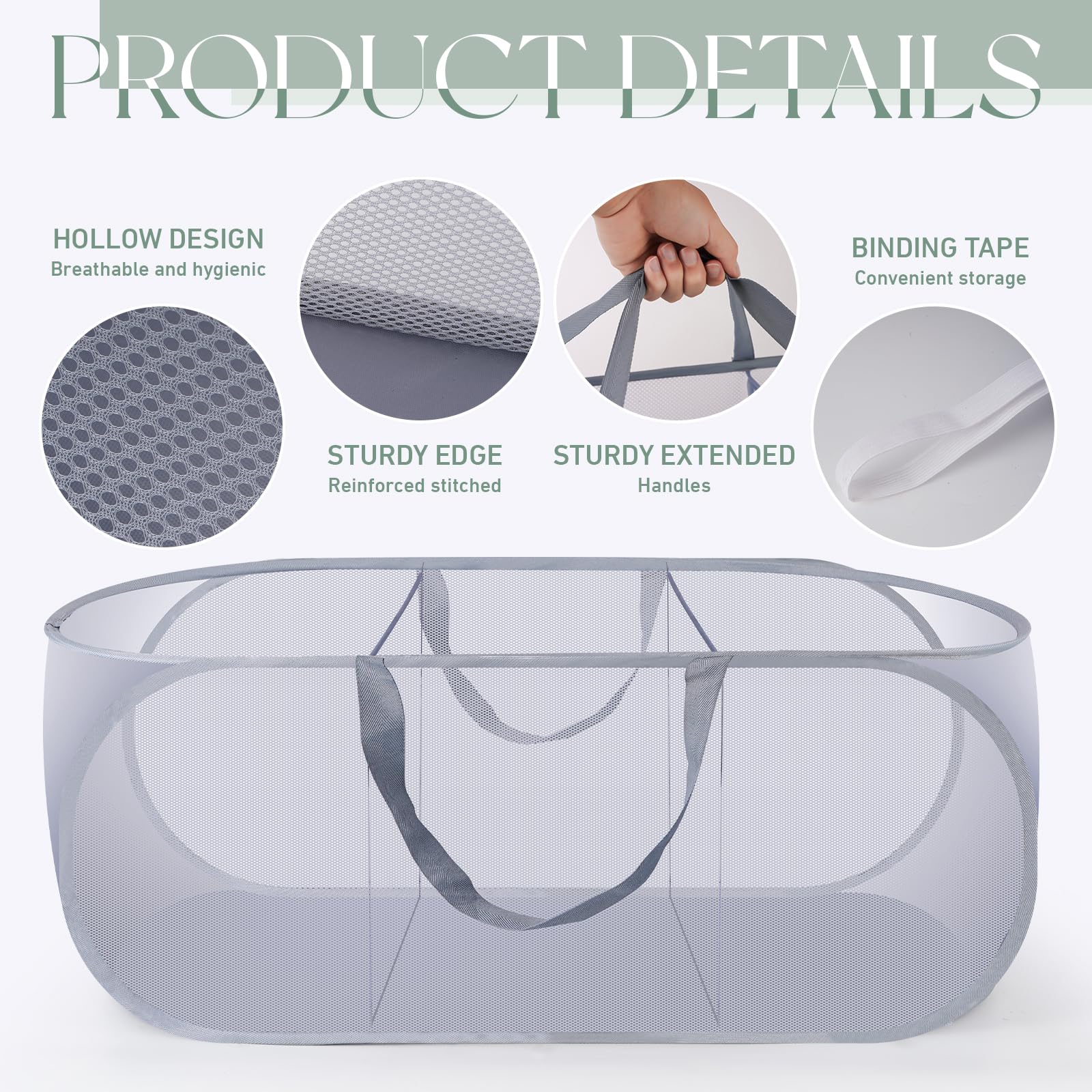 2 Pack Pop Up Hampers For Laundry, 3 Compartments Mesh Folding Laundry Basket Collapsible, Mesh Laundry Hamper For Laundry Room,