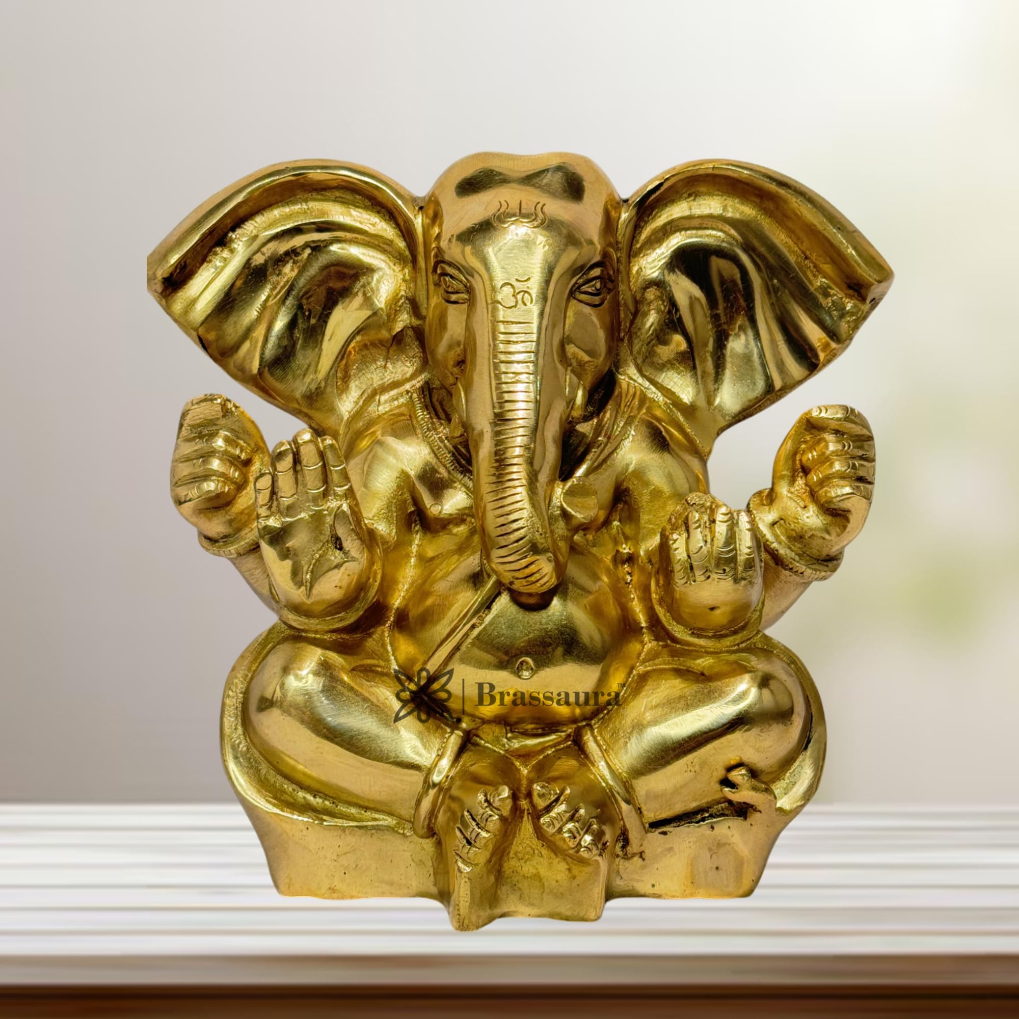 Brassaura Brass Sitting Ganesha Statue For Home And Decor Brass Ganesh Murti For Pooja Room Ganpati Idol For Home Entrace Decor 