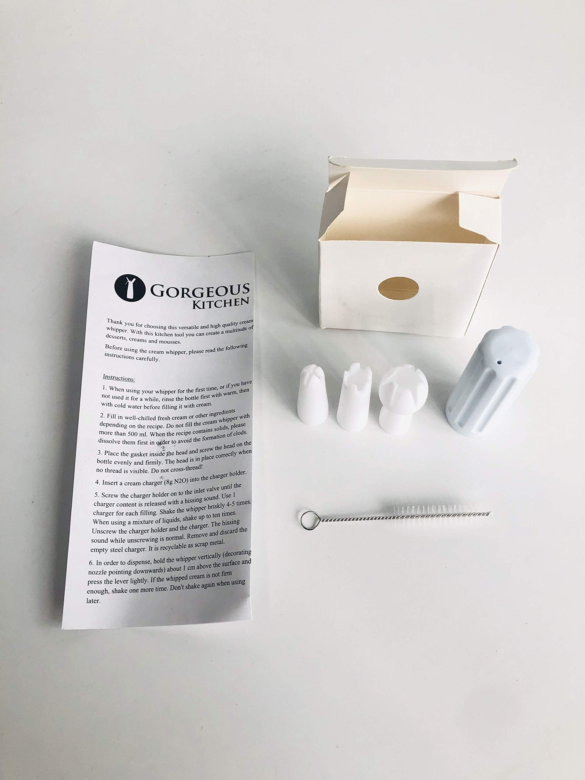Gorgeous Kitchen Whipped Cream Dispenser Replacement Parts Kit - Includes 3 Decorating Tips, Cleaning Brush, And Charger Holder