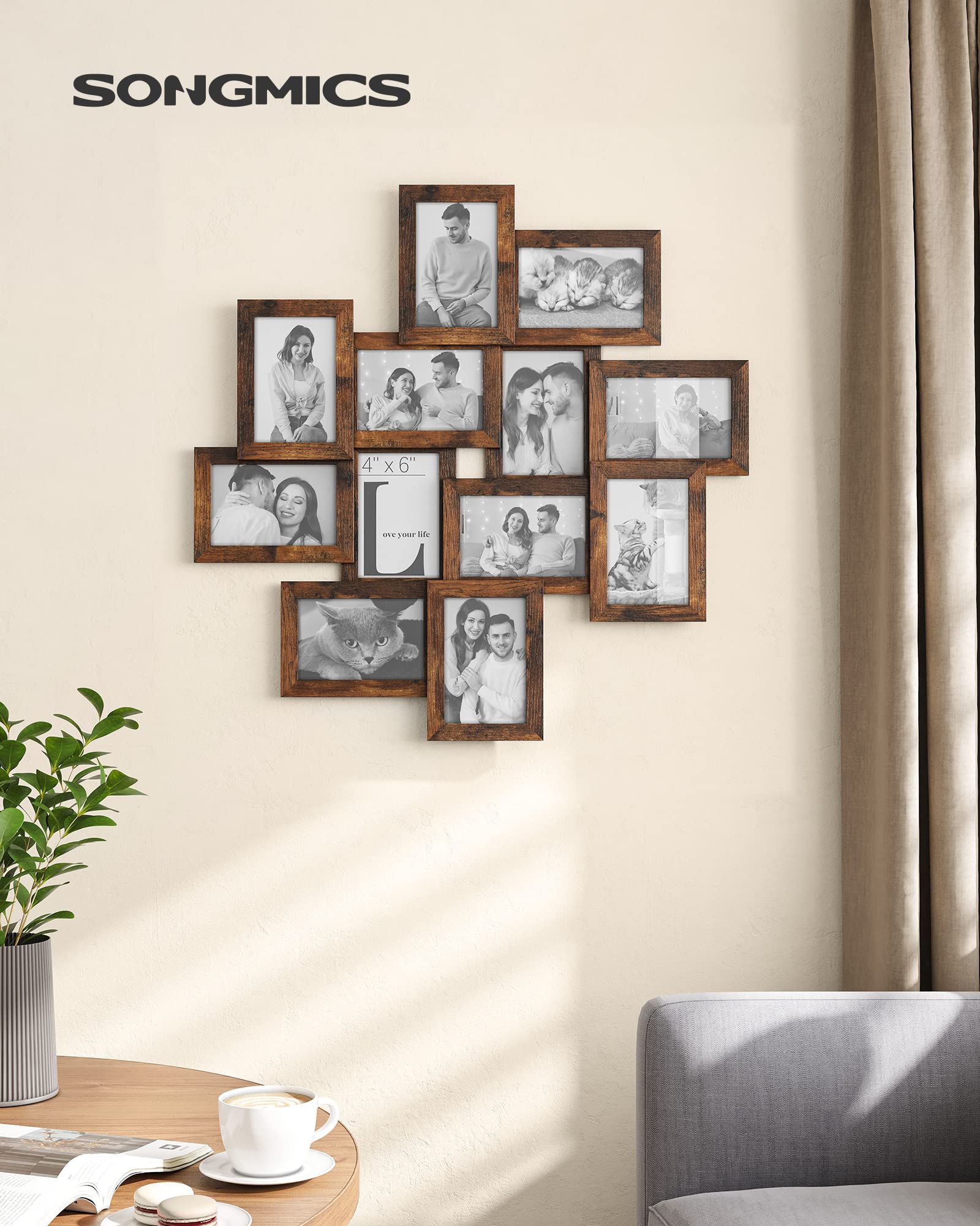 Songmics 4X6 Collage Picture Frames, 12-Pack Picture Frames Collage For Wall Decor, Rustic Photo Collage Frame, Multi Picture Fr