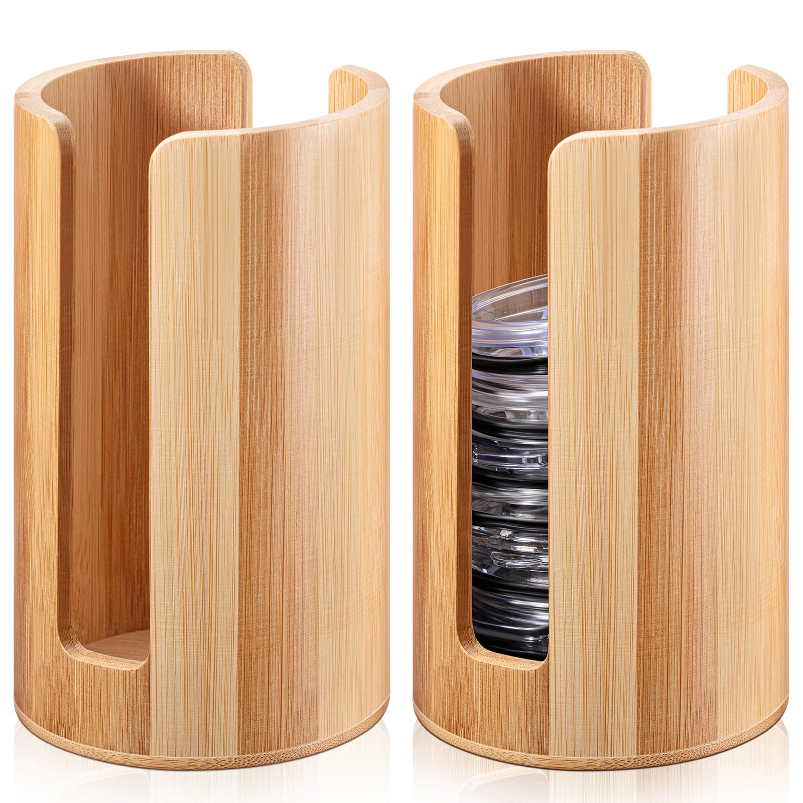 Suclain 2 Pcs Mason Jar Lid Organizer (Only for Wide Mouth) Bamboo Vertical Mason Jar Lid Storage Accessories Tumbler Lids Holde