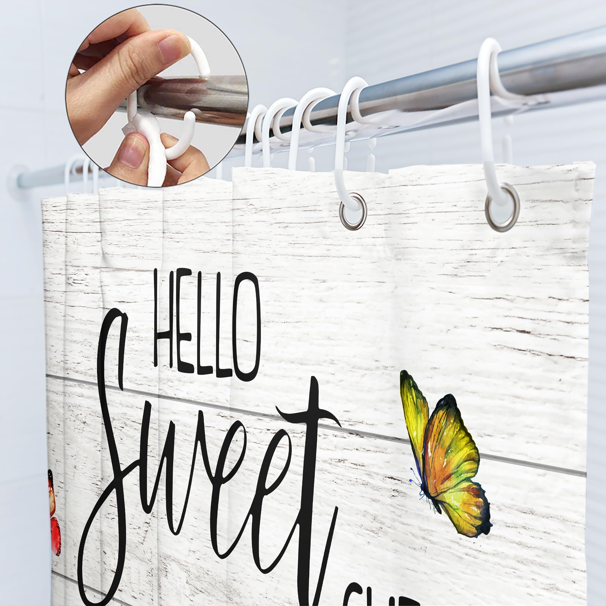 Svbright Funny Dog Shower Curtain 60Wx72L Inch Kids Farmhouse Spring Floral Cute Animal Puppy Rustic Flower Blue Truck Wooden Pl