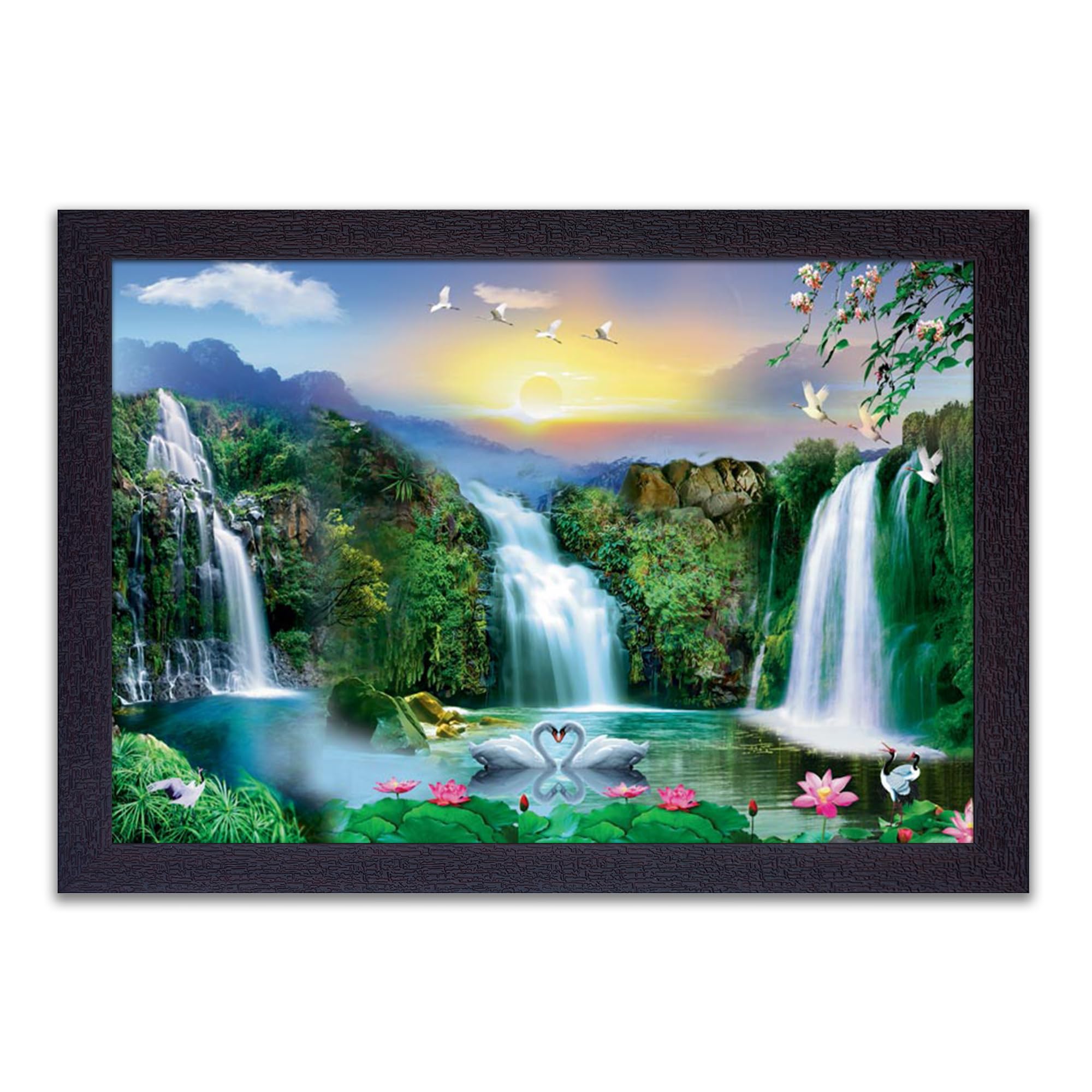 Masstone Decorative Vastu Waterfall Lucky Wall Painting With Uv Textured Effect Framed Hd, 50X35 Cm Wall Hanging Photos Home Dco