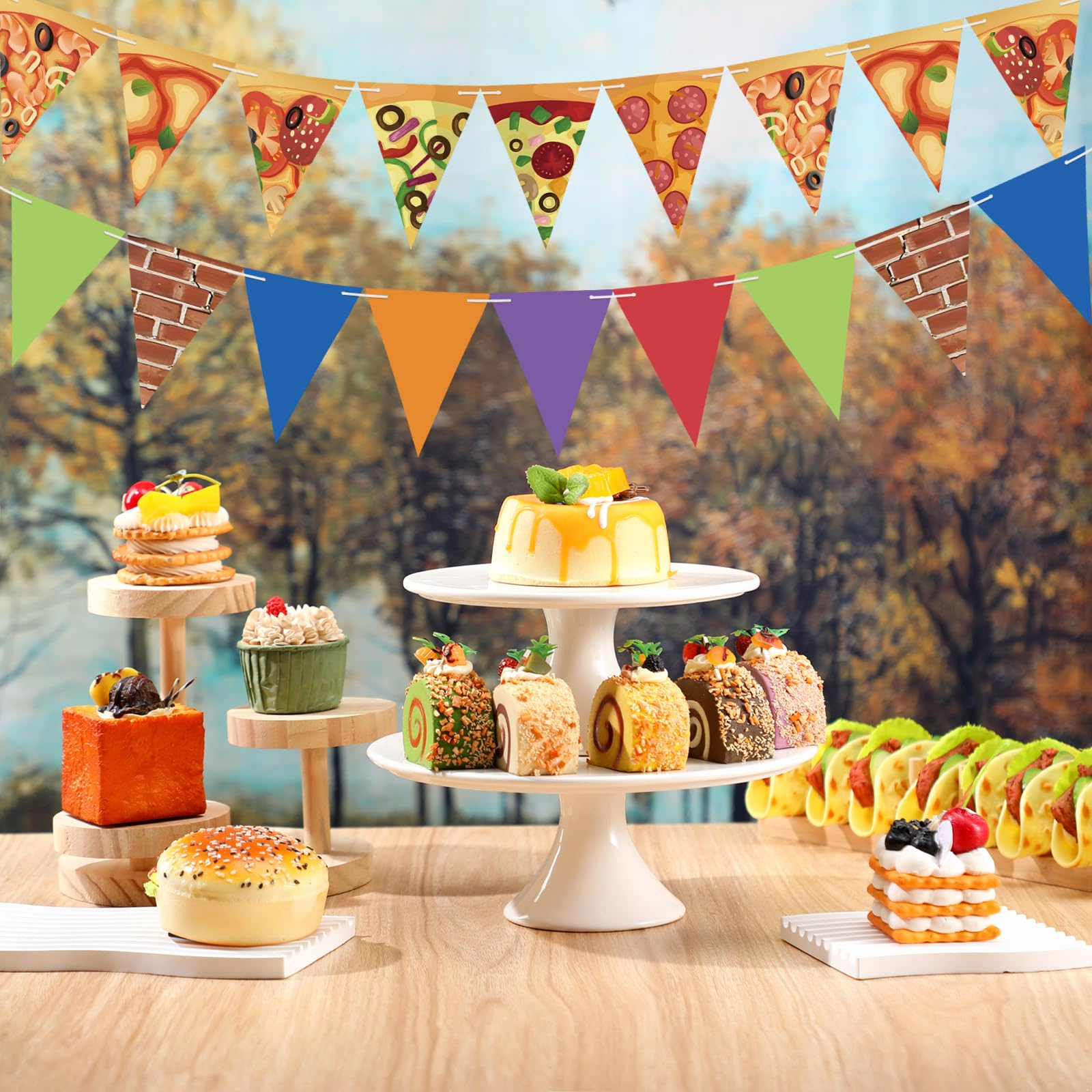 FuWeave 5 Pcs Turtle Party Banners Pizza Birthday Party Decorations Paper Banner Garland Pizza Pennant Flags Green Triangular Fl