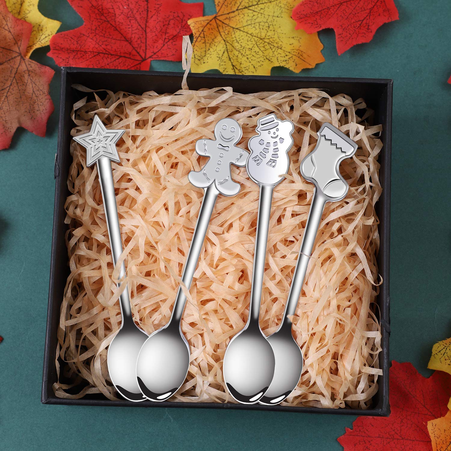 Uratot 8 Pieces Stainless Steel Christmas Spoons Coffee Tea Dessert Mixing Spoons Christmas Stocking Fillers