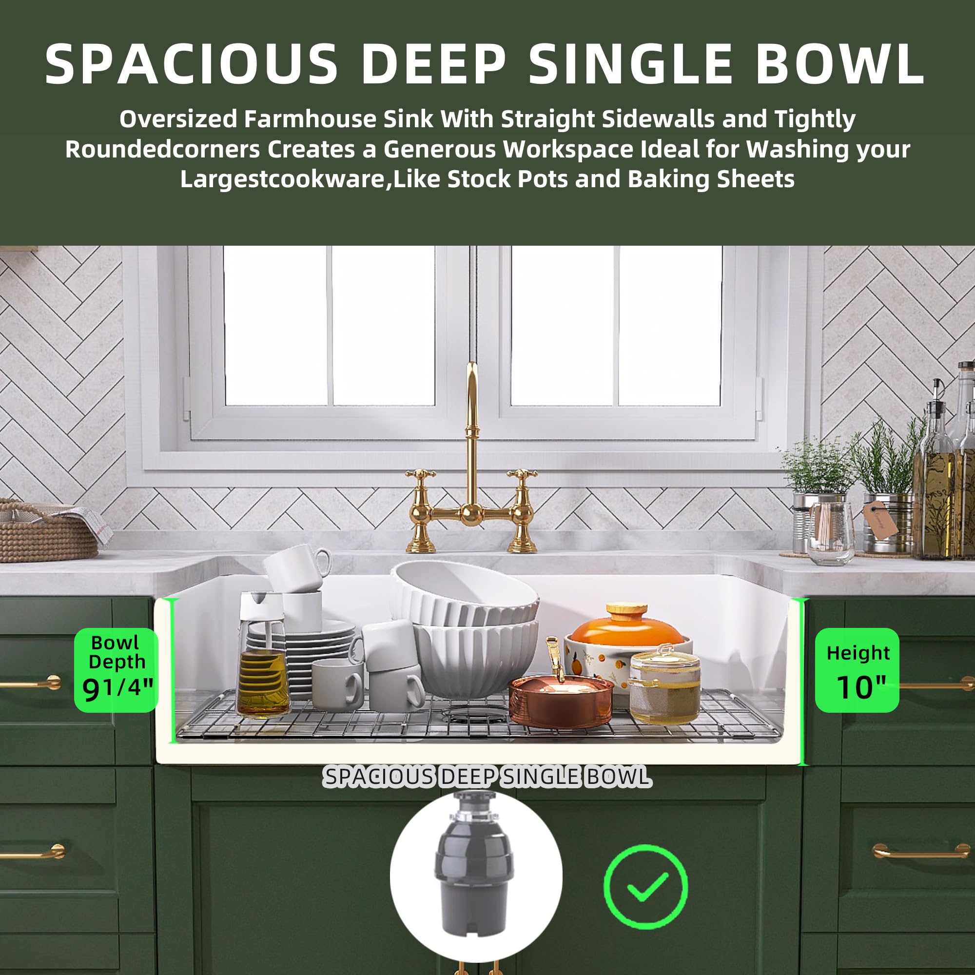 Tuktuk White Farmhouse Sink 33 Inch Fireclay Apron Front Single Bowl Kitchen Sink Deep Drop In Farm Sink Undermount With Modern