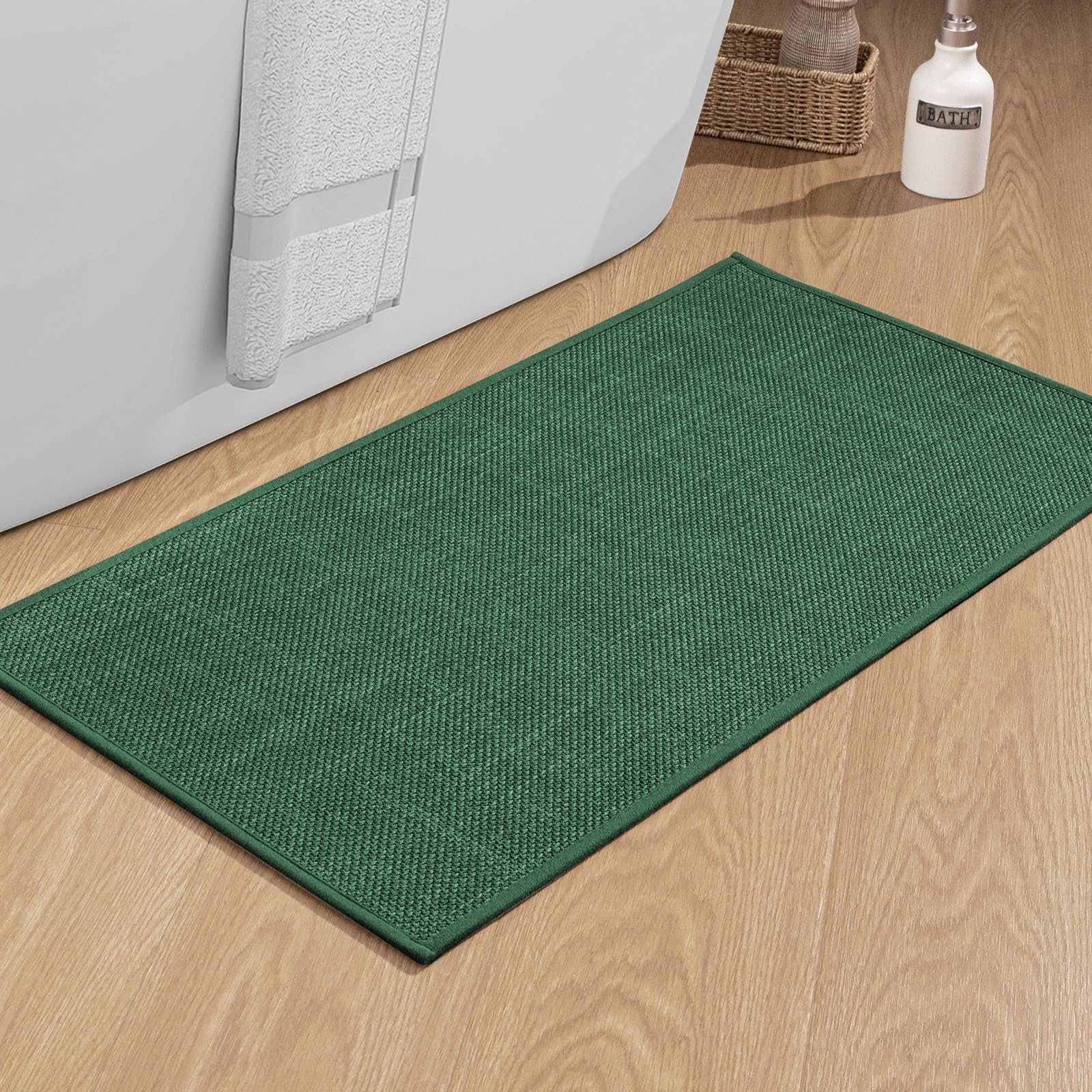 Chakme Bathroom Rugs Mat 32X17, Ultra Thin Non Slip Bath Mat Quick Dry Absorbent Bath Mat For Bathroom Floor, (Green, 32''X17'')