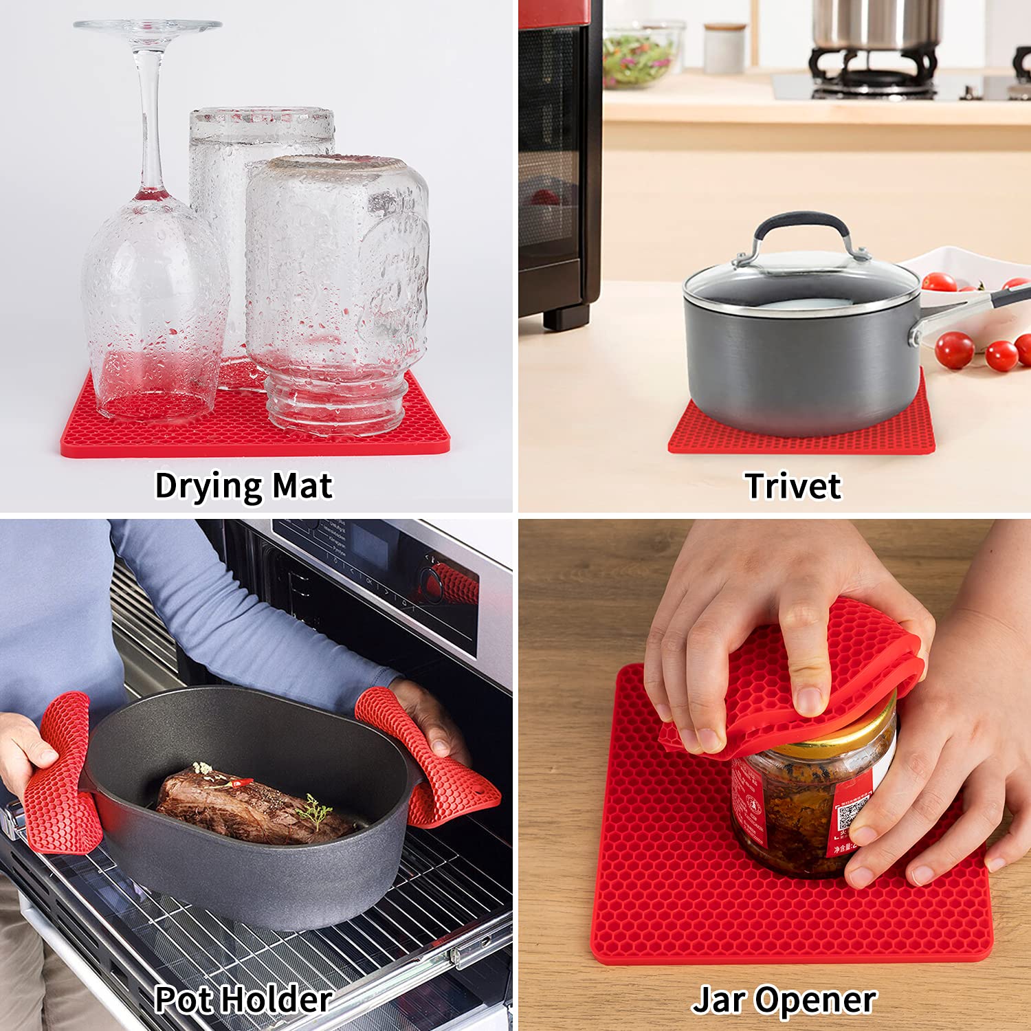 Silicone Trivets For Hot Pots And Pans, 4Pcs Flexible Multipurpose Hot Pads Pot Holders, Heat Resistant Trivet Mats For Hot Dish