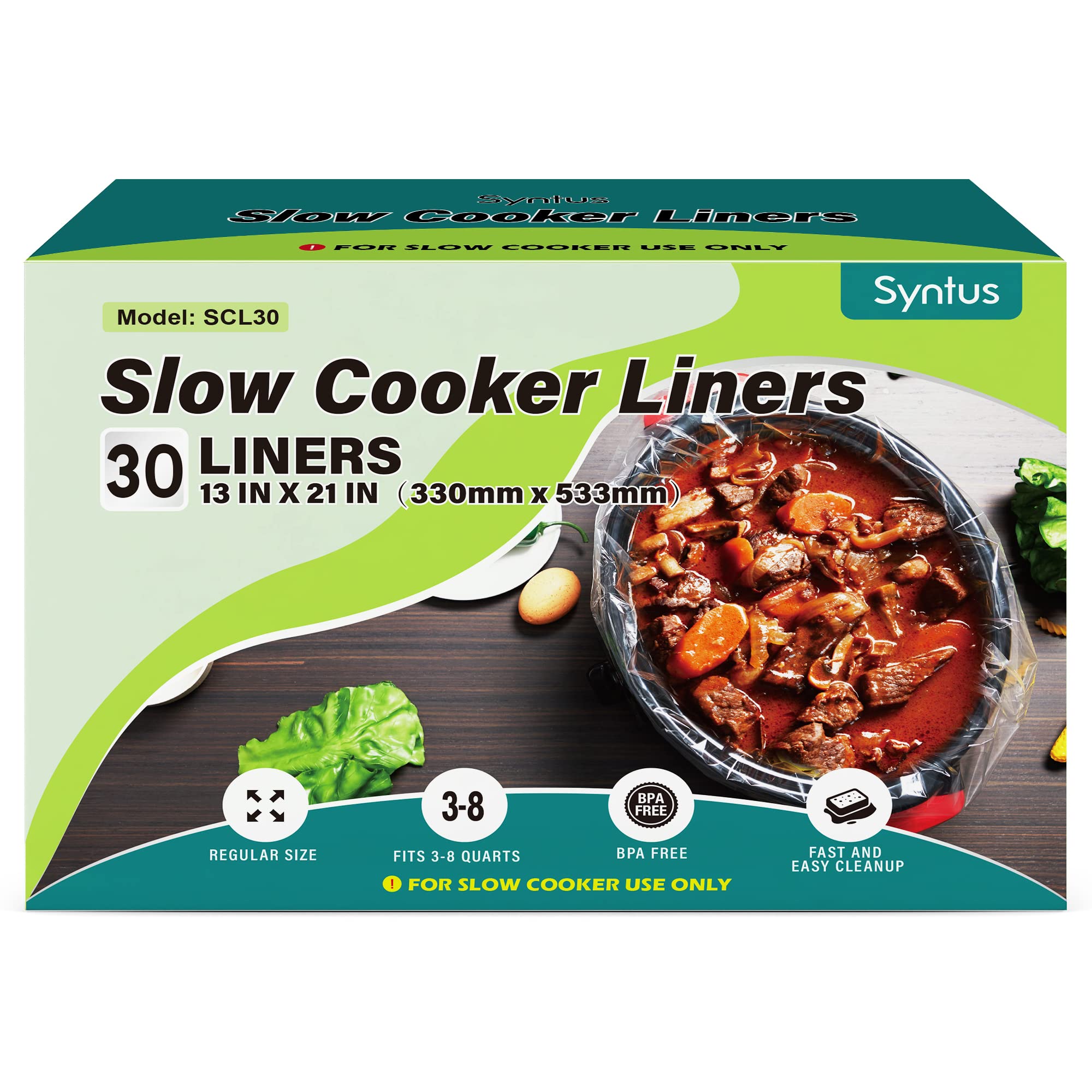 Syntus Slow Cooker Liners, 30 Count Cooking Bags Large Size Disposable Pot Liners Plastic Bags, Fit 3Qt To 8Qt For Slow Cooker C