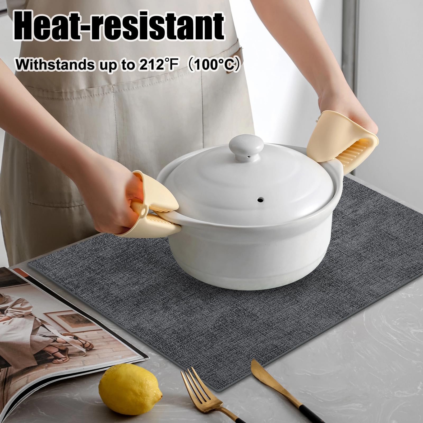 Homaxy Faux Leather Heat Resistant Placemats For Dining Table Set Of 6, Waterproof Wipeable Washable Pu Table Mats, Easy To Clea