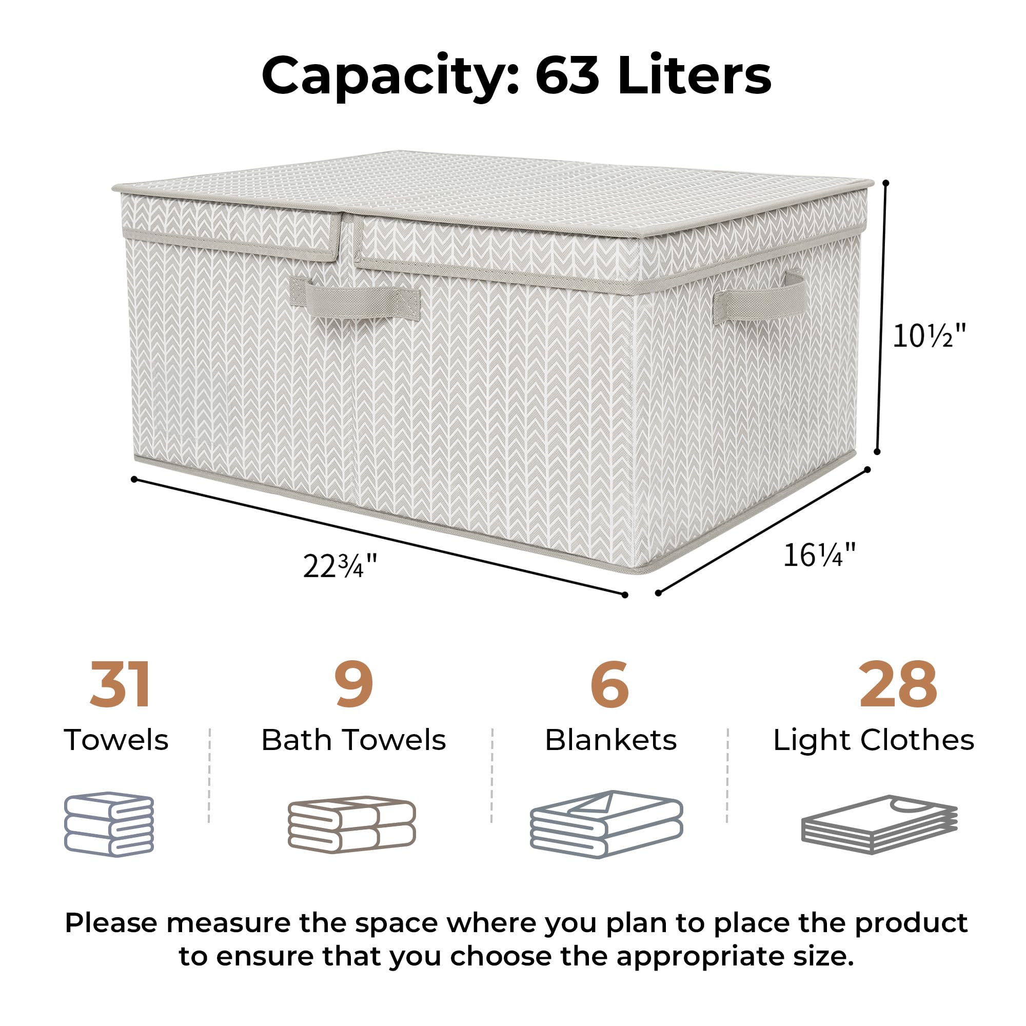 GRANNY SAYS Closet Storage Bins with lids  Fabric Storage Box with Lid  Clothes Bins Storage for Closet  Container Storage Baskets for Living Room Wardrobe Shelves  Jumbo  Gray/White  1-Pack