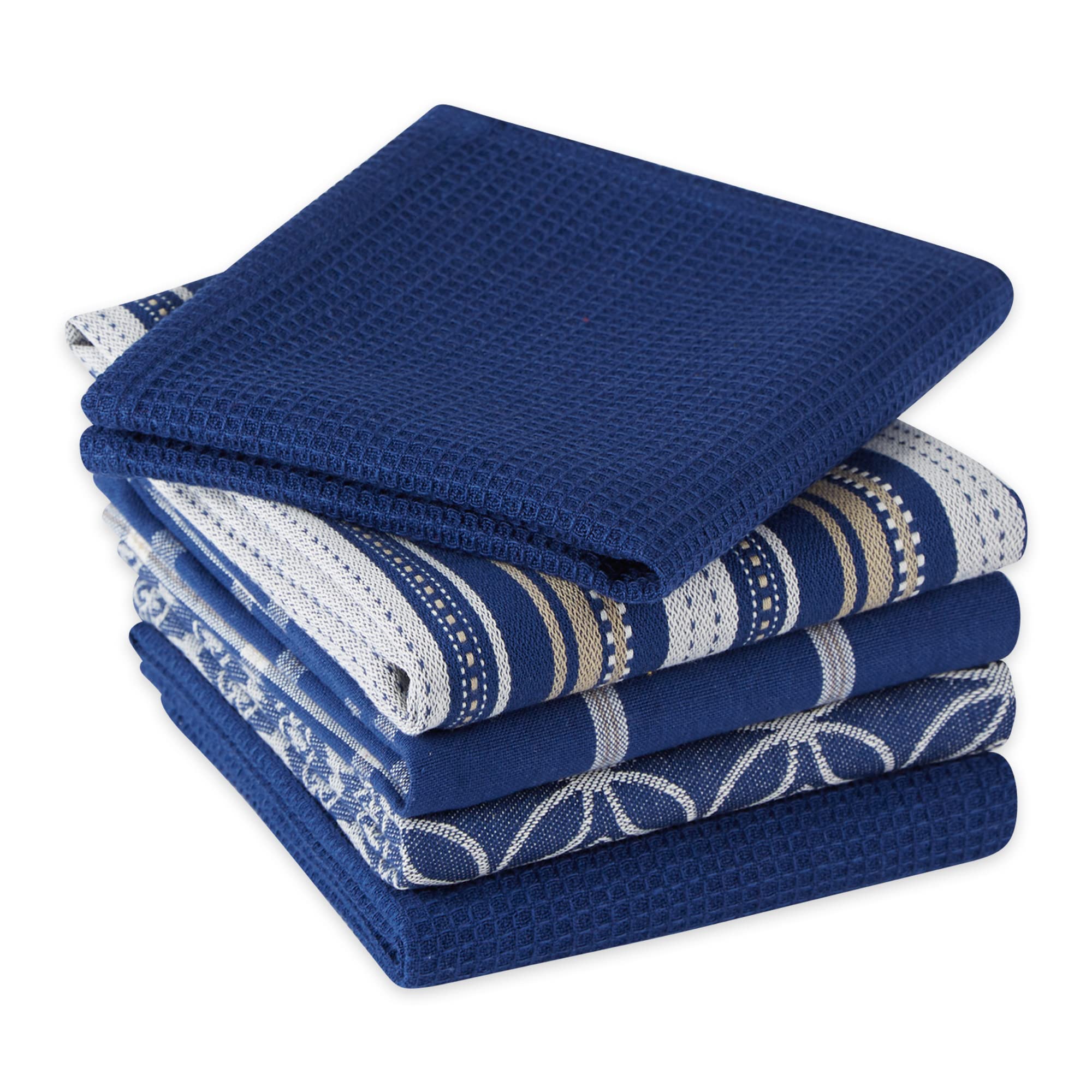 DII Assorted Woven Kitchen Set  Dishtowel  18x28  Dishcloth  13x13  Nautical Blue  5 Piece