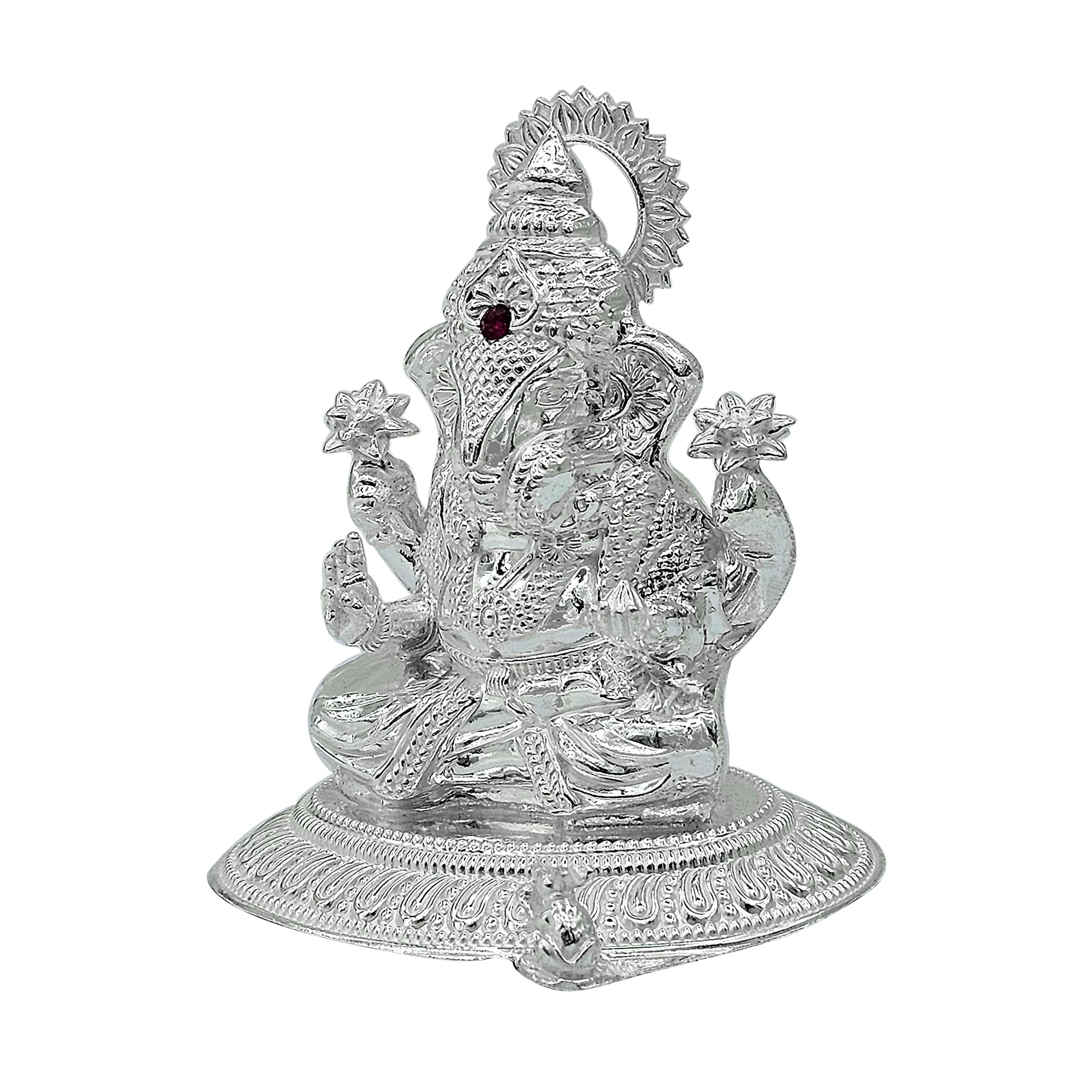 Maa Silver Pure Silver Dagdusheth Ganesha Ganpati Ji Bis Hallmarked Hollow Idol/Murti With Colour Stone Perfect For Gifting Home