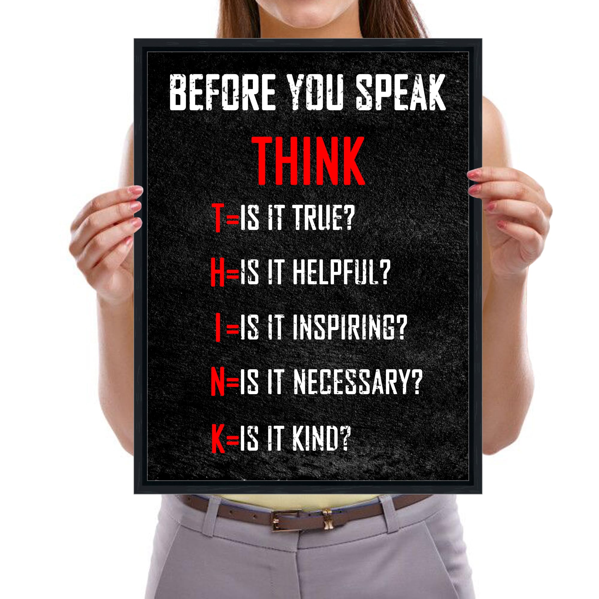 Pyradecor Black Framed Motivational Think Before You Speak Classroom Positive Quotes Inspirational Poster Canvas Prints Wall Art