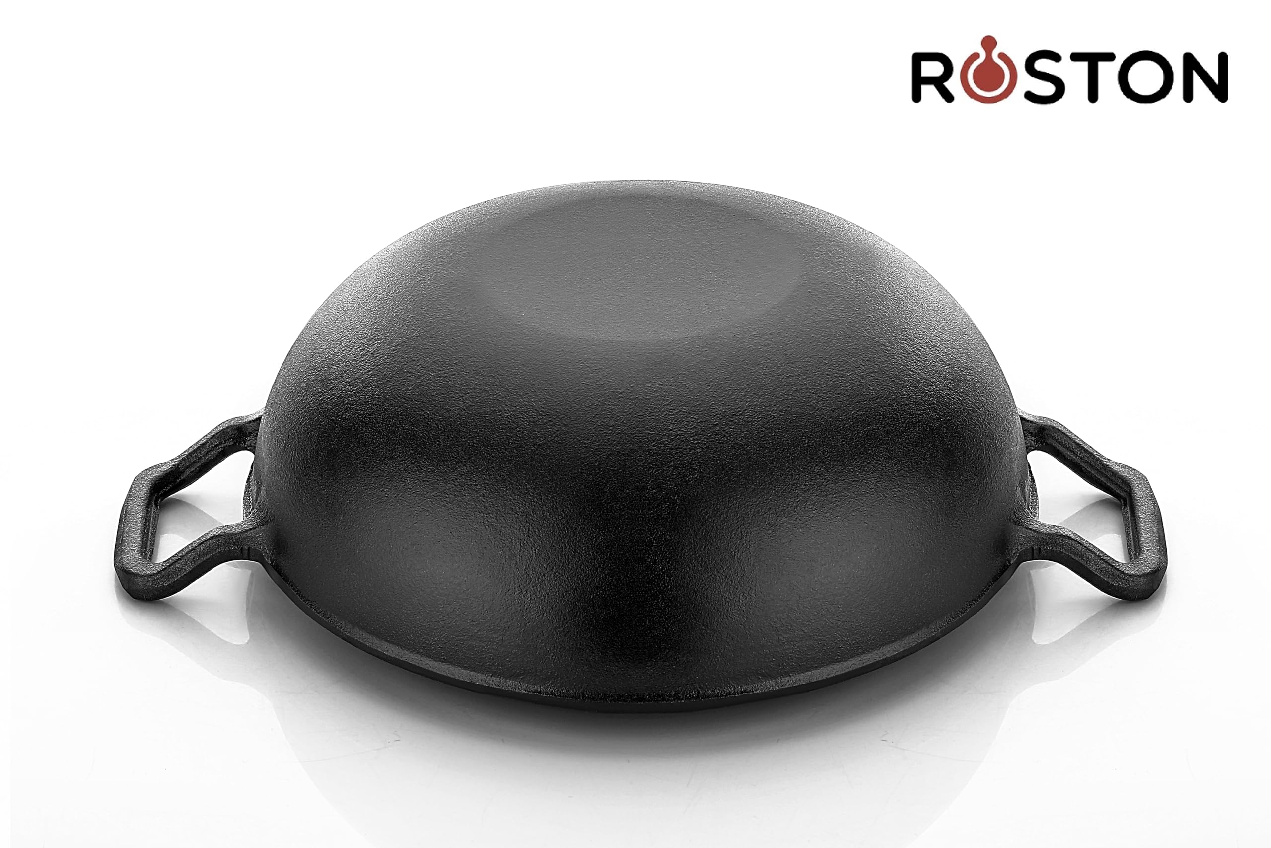 ROSTON Cast Iron Kadai Pre Seasoned Kadhai Wok 26 cm Cast Iron Cookware Deep Kadai, Iron Deep Kadai, Black