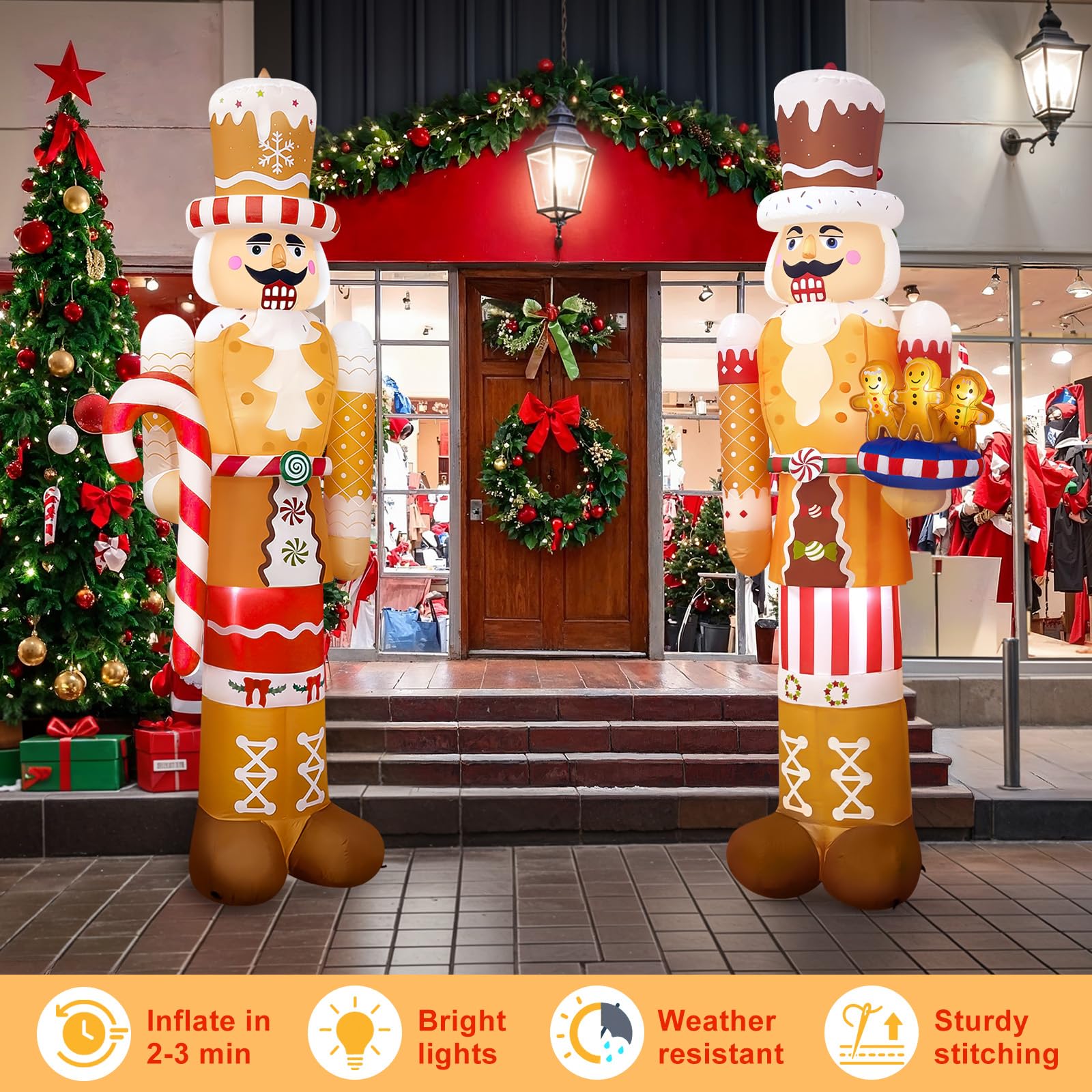 Fayavoo 2 Pcs 8 Ft Christmas Inflatables Outdoor Nutcracker Decorations, Inflatable Nutcracker Soldier with Built-in LED Lights
