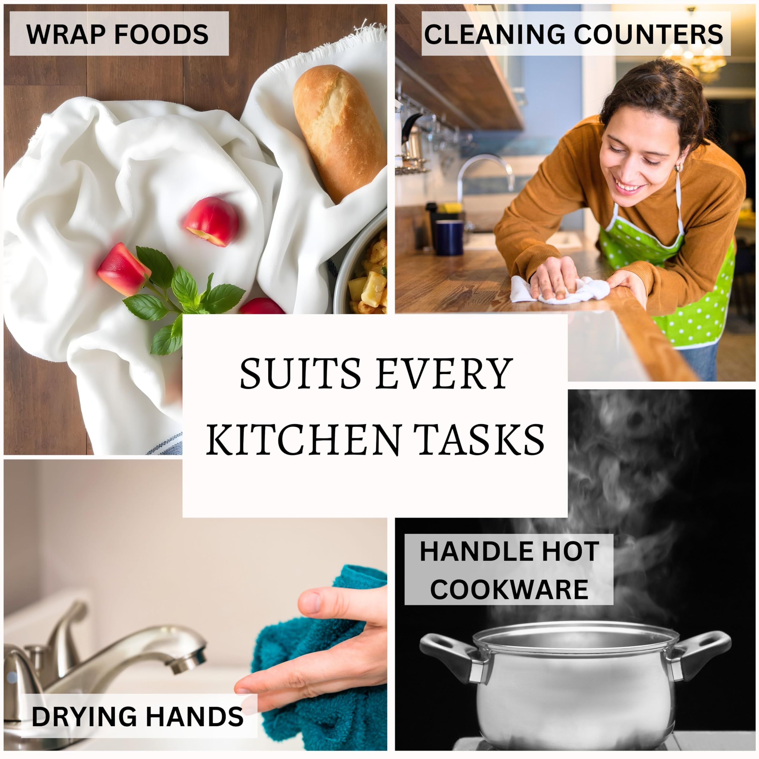 Twiny Threads Kitchen Towels Set Of 4, 100% Soft Cotton Waffle Weave Dish Towels, Tea Towels With Hanging Loop, Resuable Bar Tow