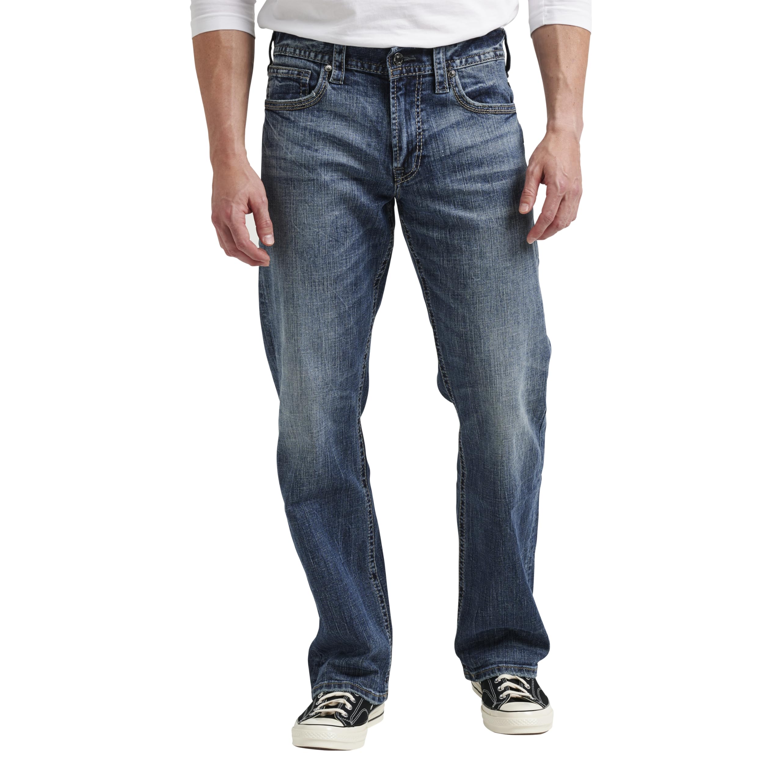 Silver Jeans Co Mens Gordie Loose Fit Straight Leg Jeans, Medium Vintage, 35W X 34L