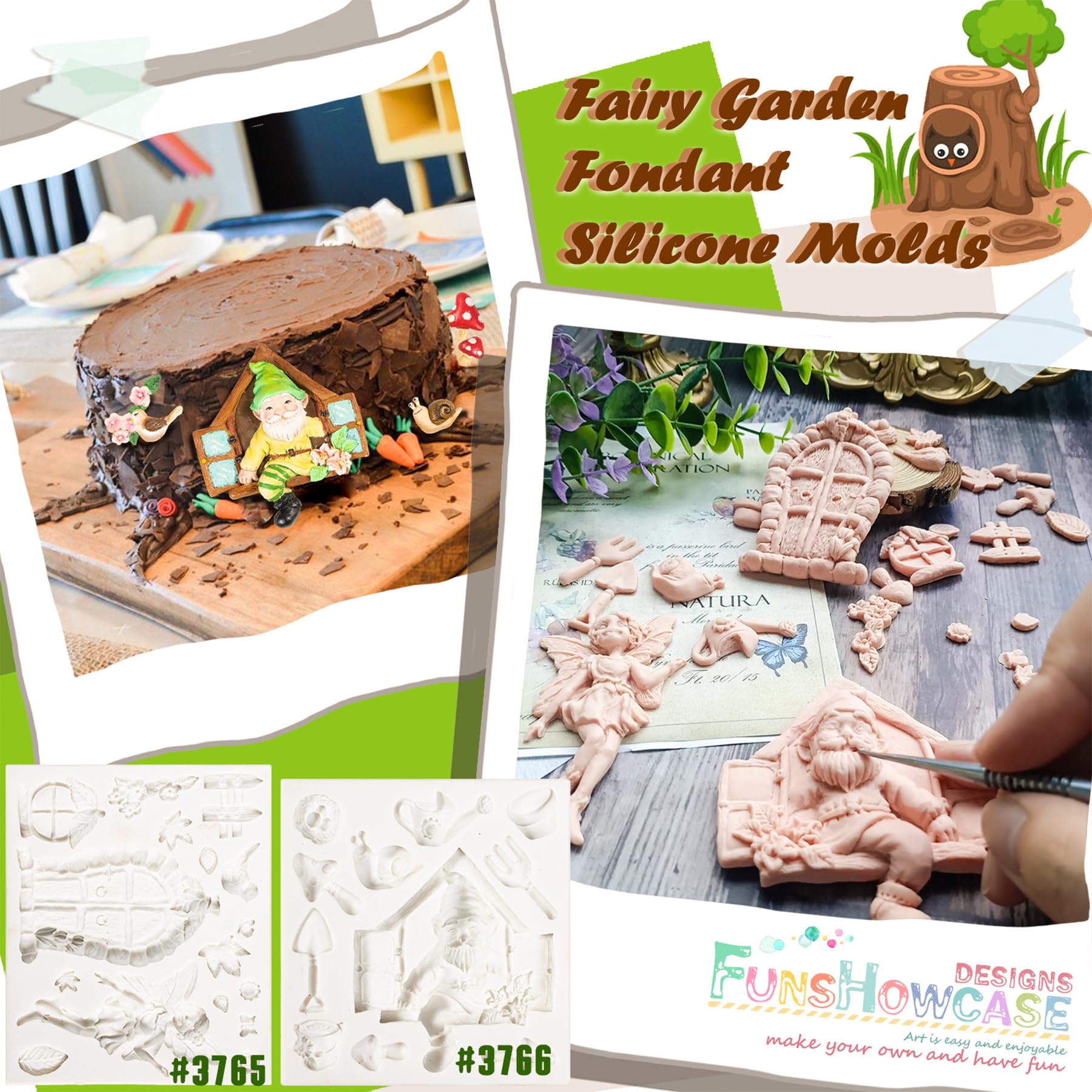 Fairy Garden Fondant Silicone Molds Elf Gnome Home Out The Door And Window For Sugarcraft Cake Decorating Cupcake Topper Chocola