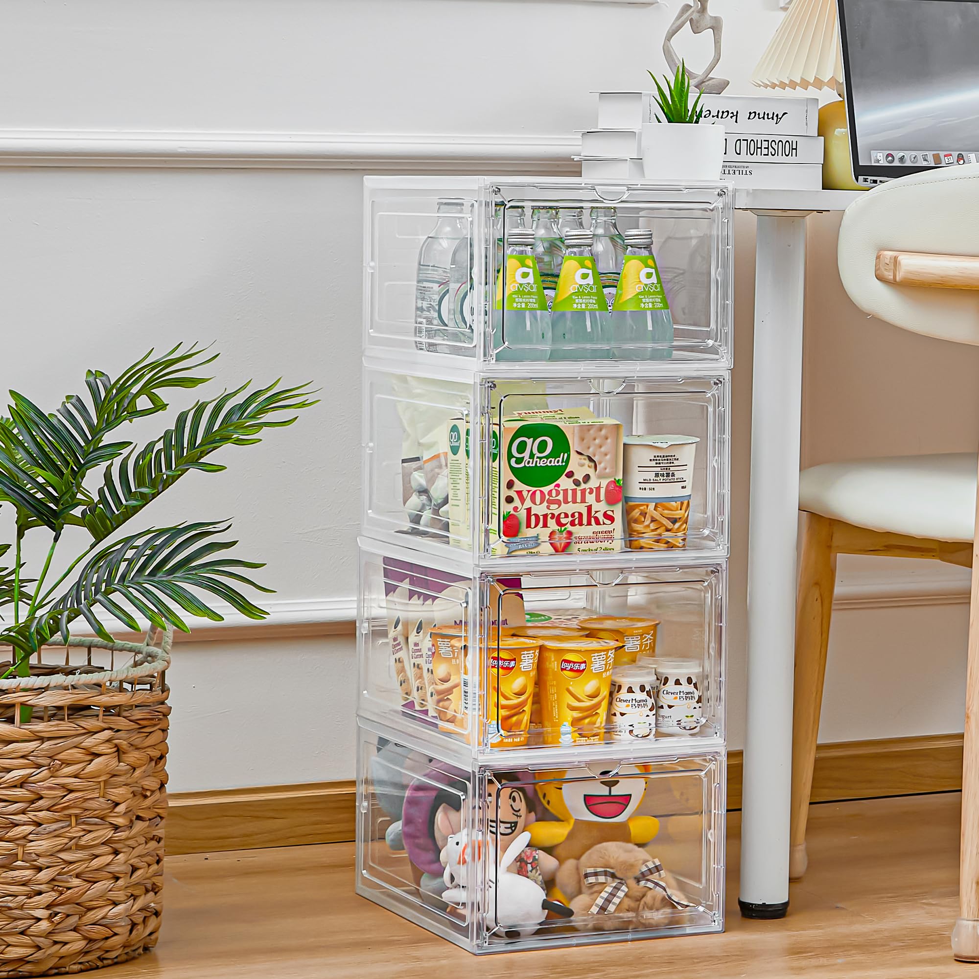 Lxlxxl Storage Bins With Lids, 9 Pack Plastic Storage Containers With Magnetic Door, 19.3 Qt Stackable Clear Storage Box For Hom
