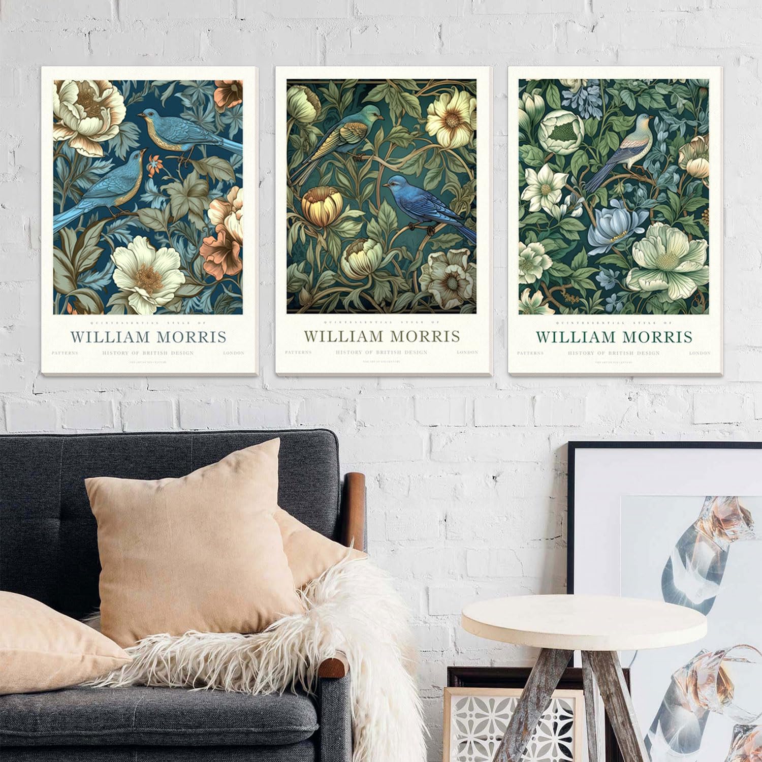 Djmwtb William Morris Canvas Wall Art Vintage Poster Prints Framed Set Of 3 Botanical Bird Aesthetic Pictures Gallery Artwork Pa
