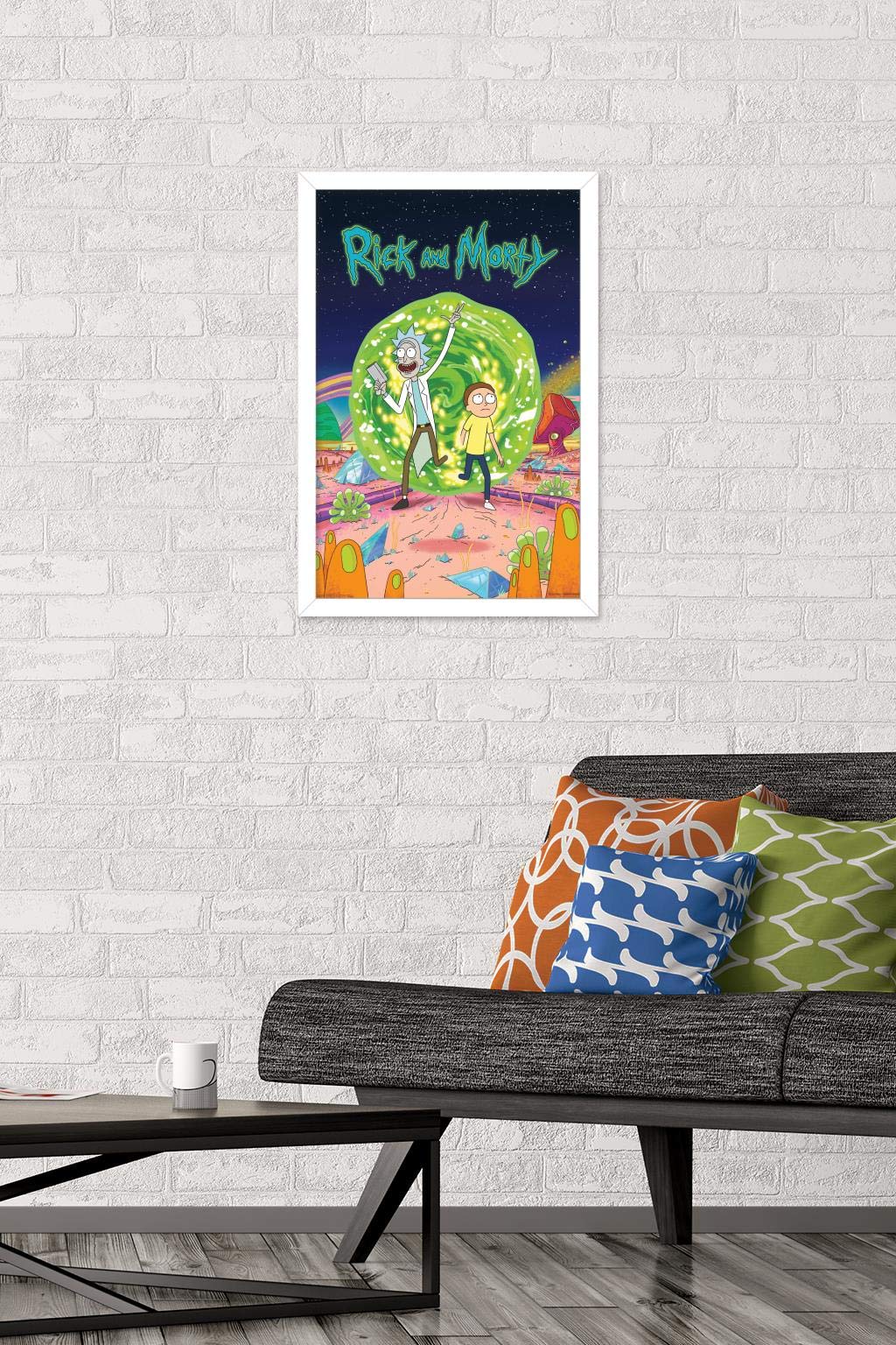 Trends International Rick And Morty - Cover Wall Poster, 14.725'' X 22.375'', White Framed Version